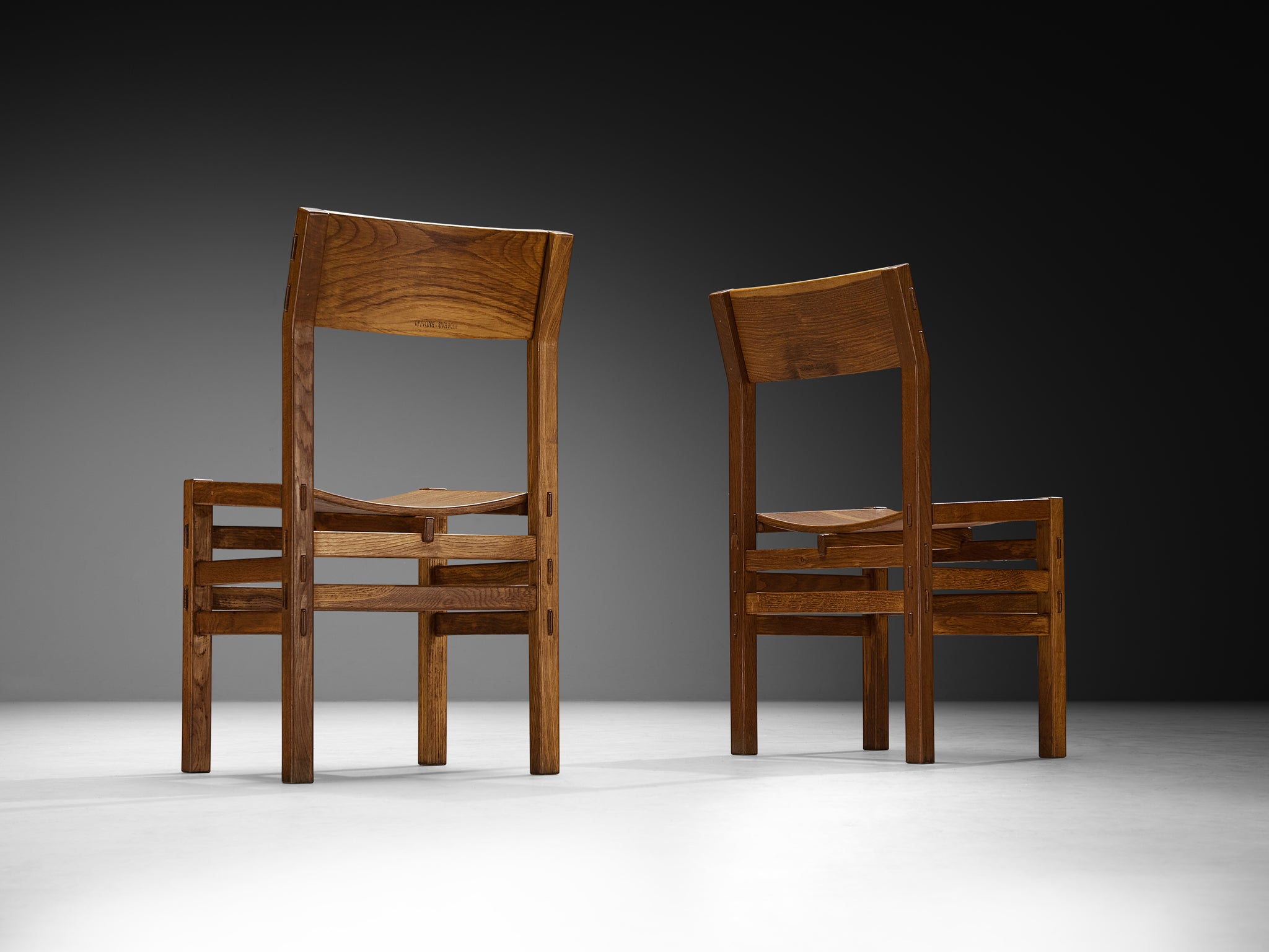 Giuseppe Rivadossi for Officina Rivadossi Set of Eight Dining Chairs in Oak Seating Morentz