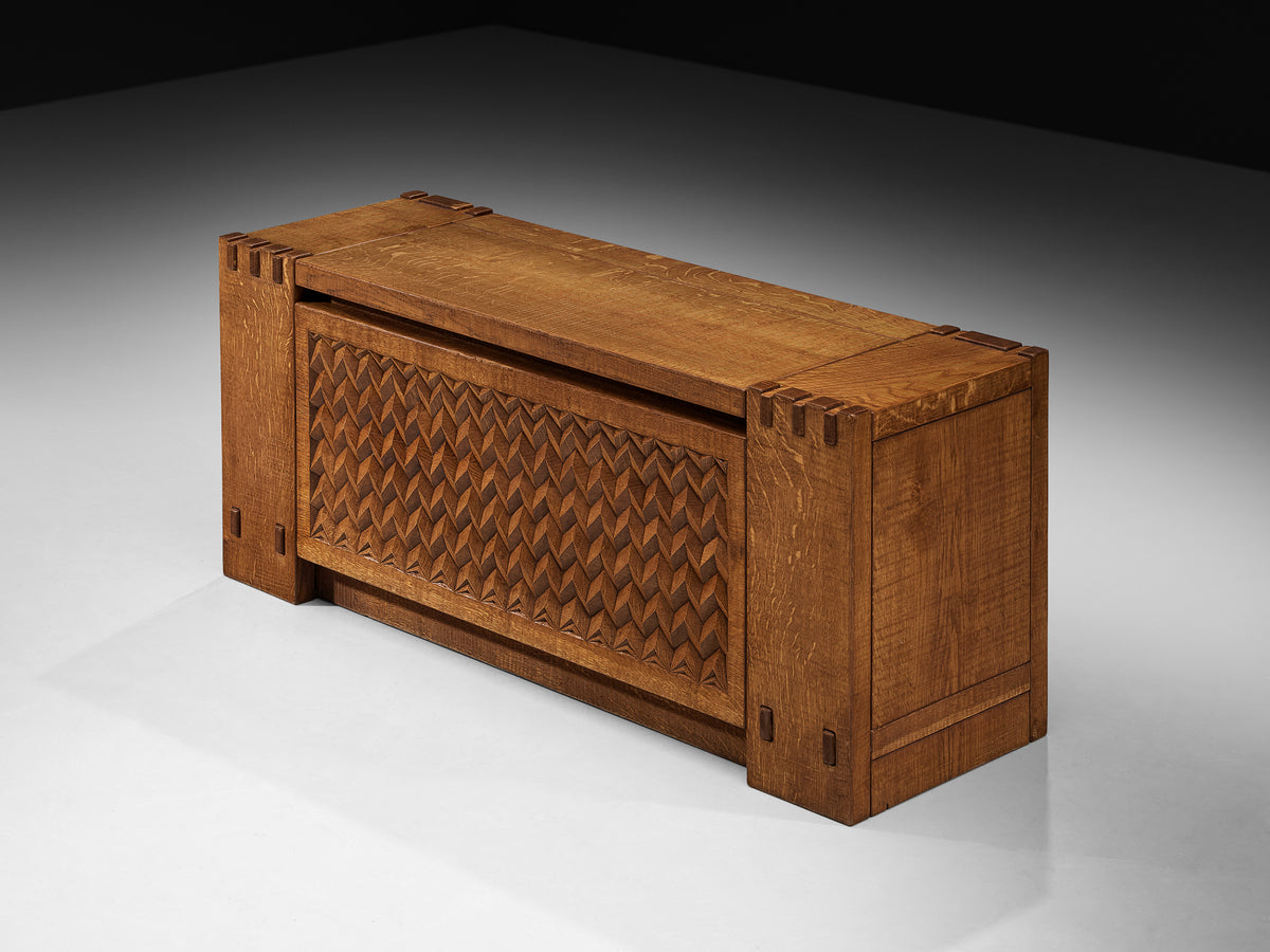 Giuseppe Rivadossi Sculptural Carved Trunk or Bench in Oak Case pieces and storage cabinets Morentz