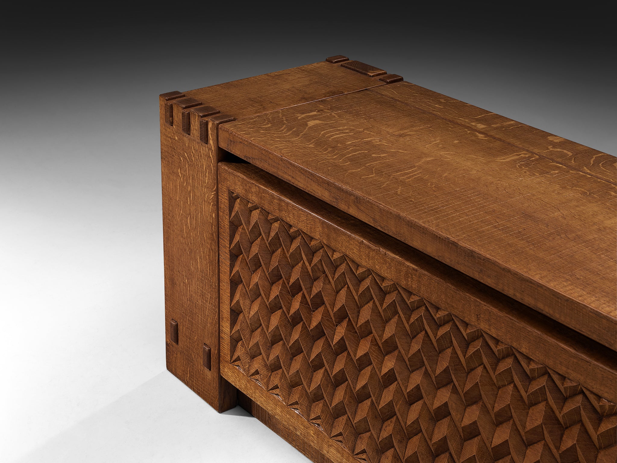 Giuseppe Rivadossi Sculptural Carved Trunk or Bench in Oak Case pieces and storage cabinets Morentz