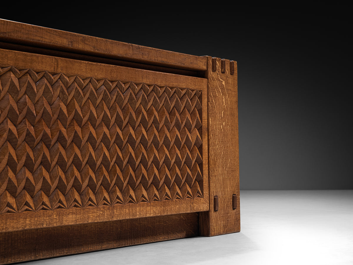 Giuseppe Rivadossi Sculptural Carved Trunk or Bench in Oak Case pieces and storage cabinets Morentz