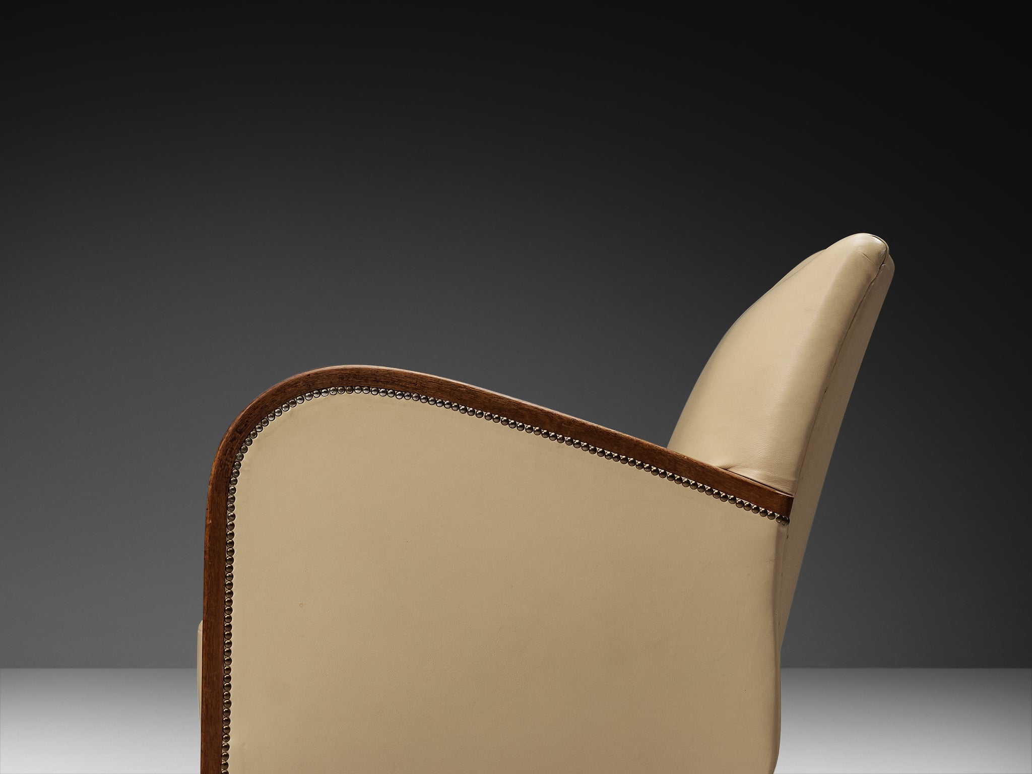 Pair of Sculptural Art Deco Armchairs with Brass Detailing Seating Morentz