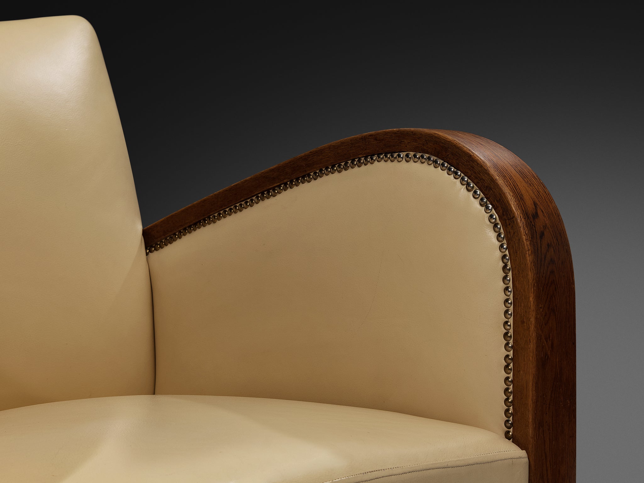 Pair of Sculptural Art Deco Armchairs with Brass Detailing Seating Morentz