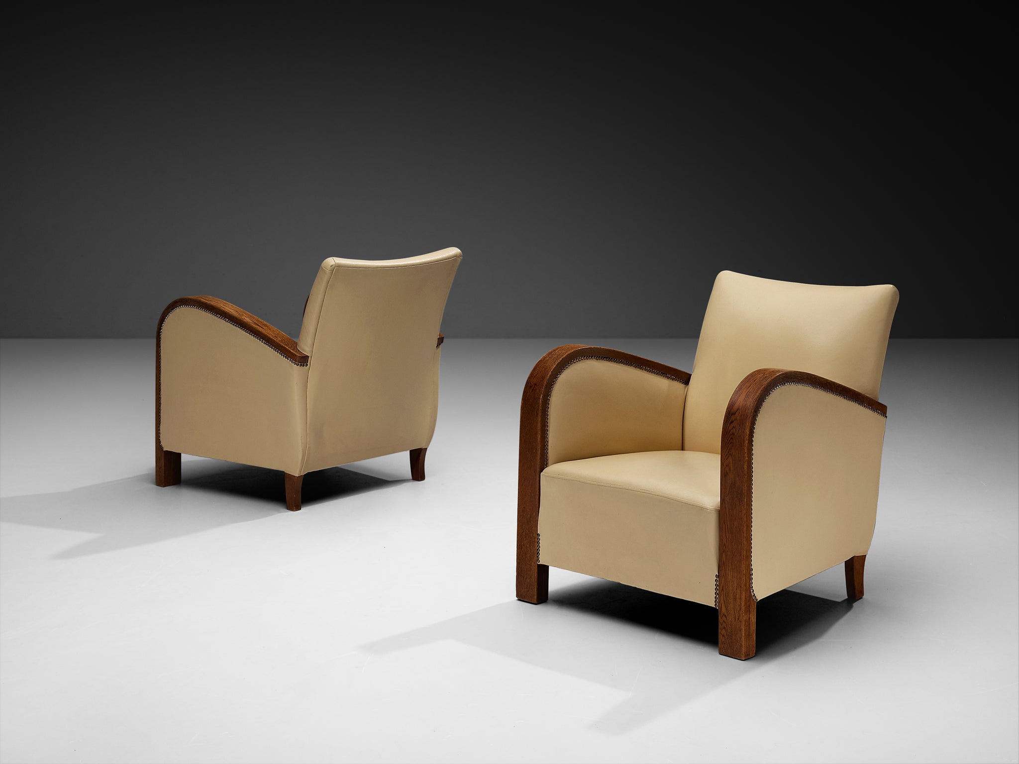 Pair of Sculptural Art Deco Armchairs with Brass Detailing Seating Morentz