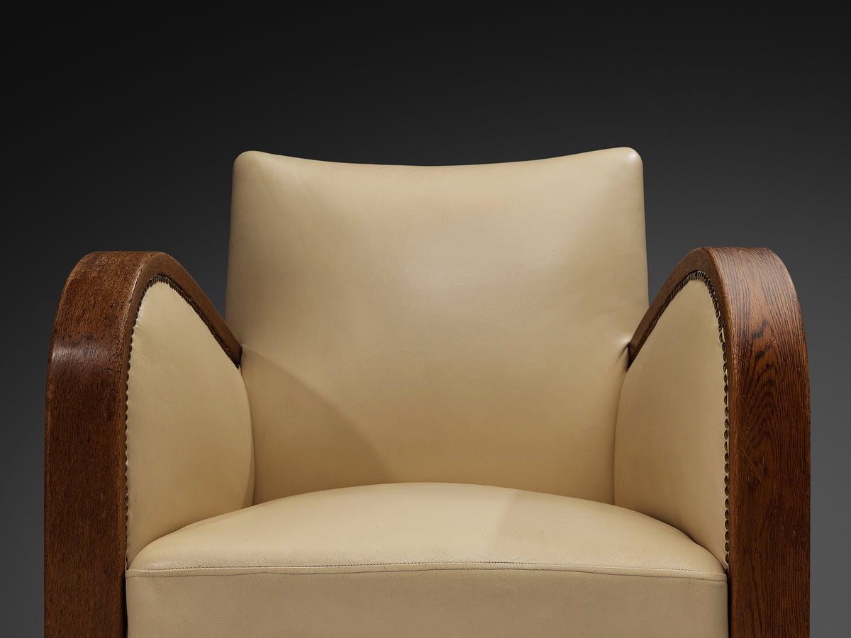 Pair of Sculptural Art Deco Armchairs with Brass Detailing Seating Morentz