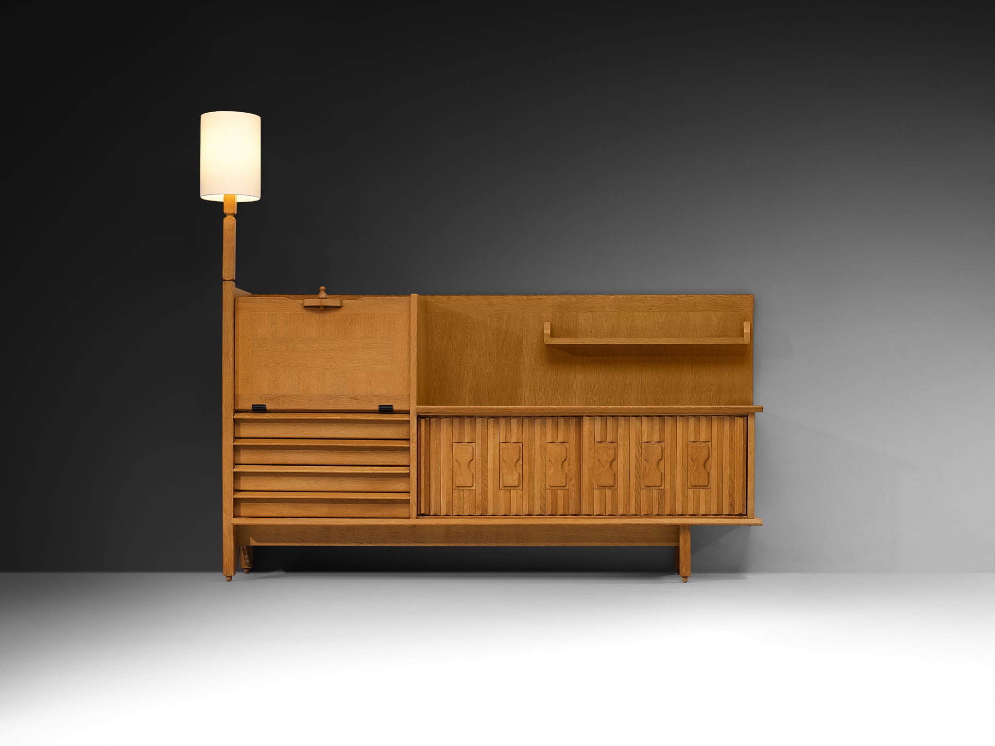 Guillerme & Chambron for Votre Maison Sideboard in Oak and Ceramic with Integrated Lamp