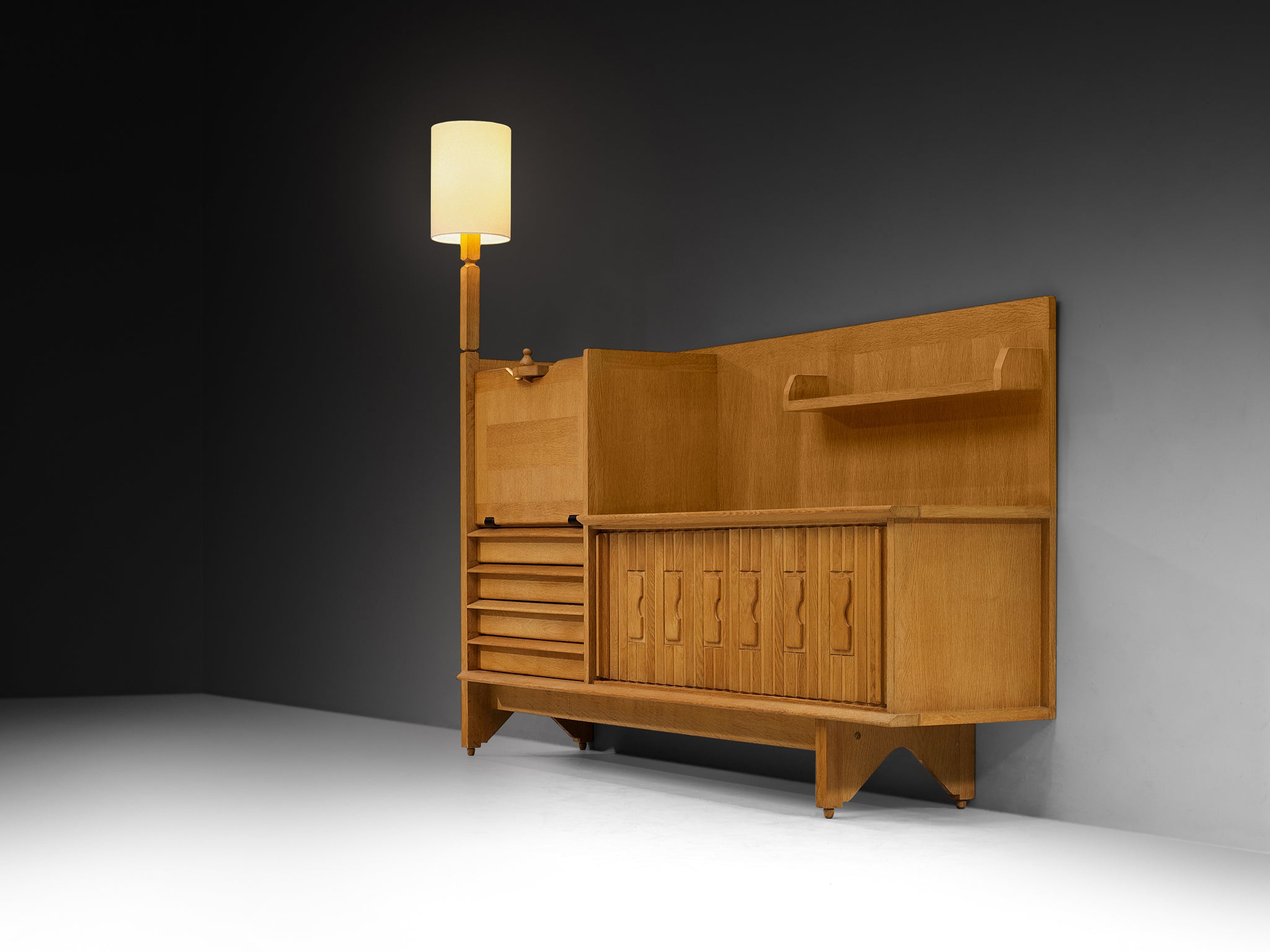 Guillerme & Chambron for Votre Maison Sideboard in Oak and Ceramic with Integrated Lamp Case pieces and storage cabinets Morentz