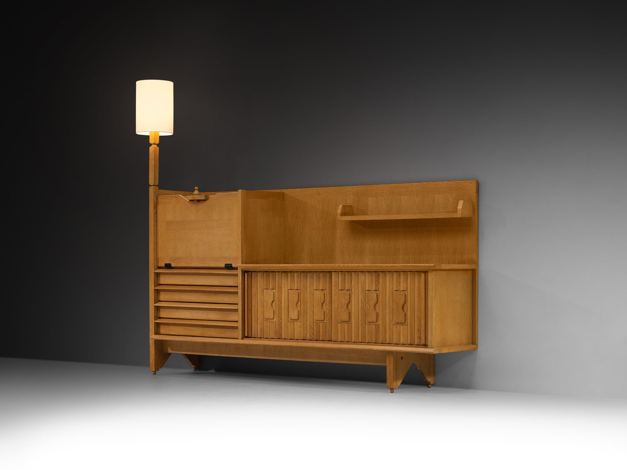 Guillerme & Chambron for Votre Maison Sideboard in Oak and Ceramic with Integrated Lamp Case pieces and storage cabinets Morentz