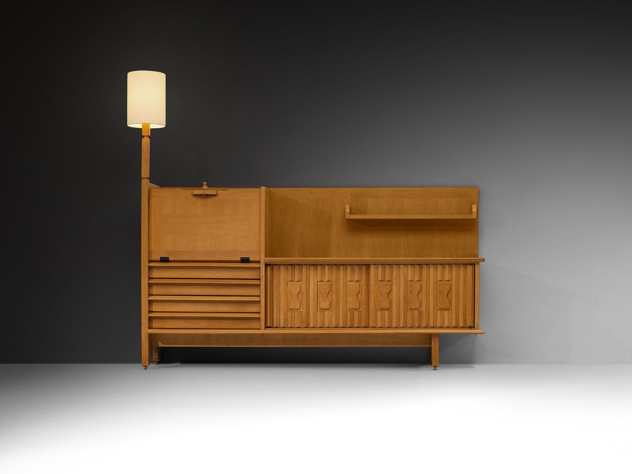 Guillerme & Chambron for Votre Maison Sideboard in Oak and Ceramic with Integrated Lamp Case pieces and storage cabinets Morentz