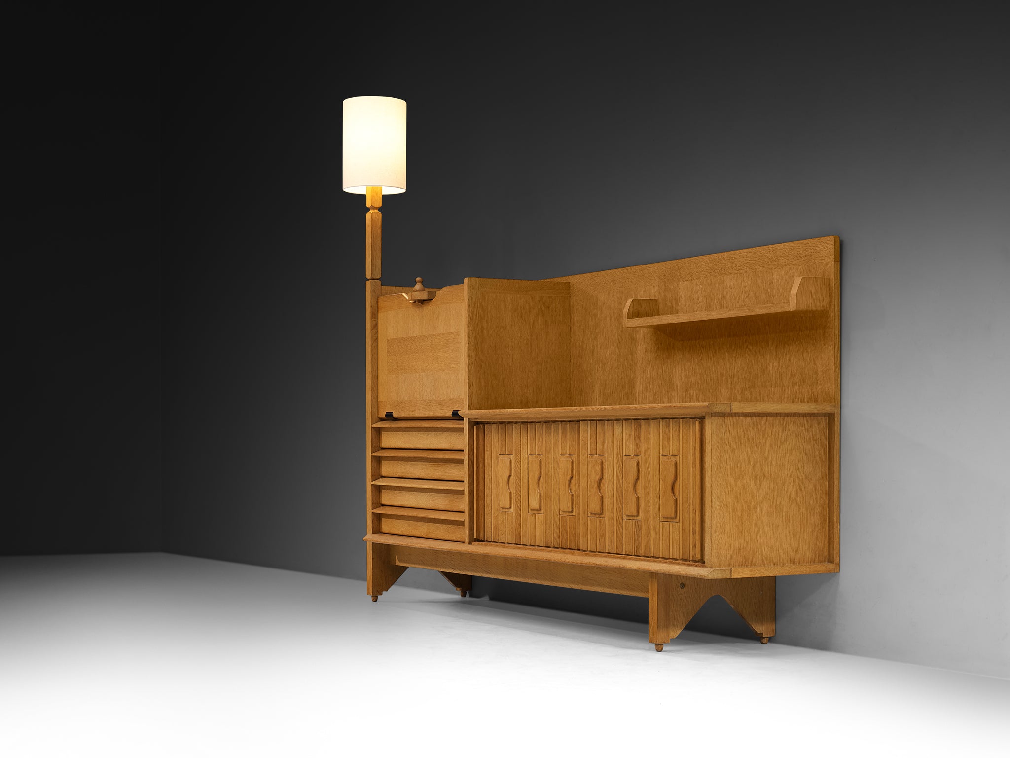 Guillerme & Chambron for Votre Maison Sideboard in Oak and Ceramic with Integrated Lamp