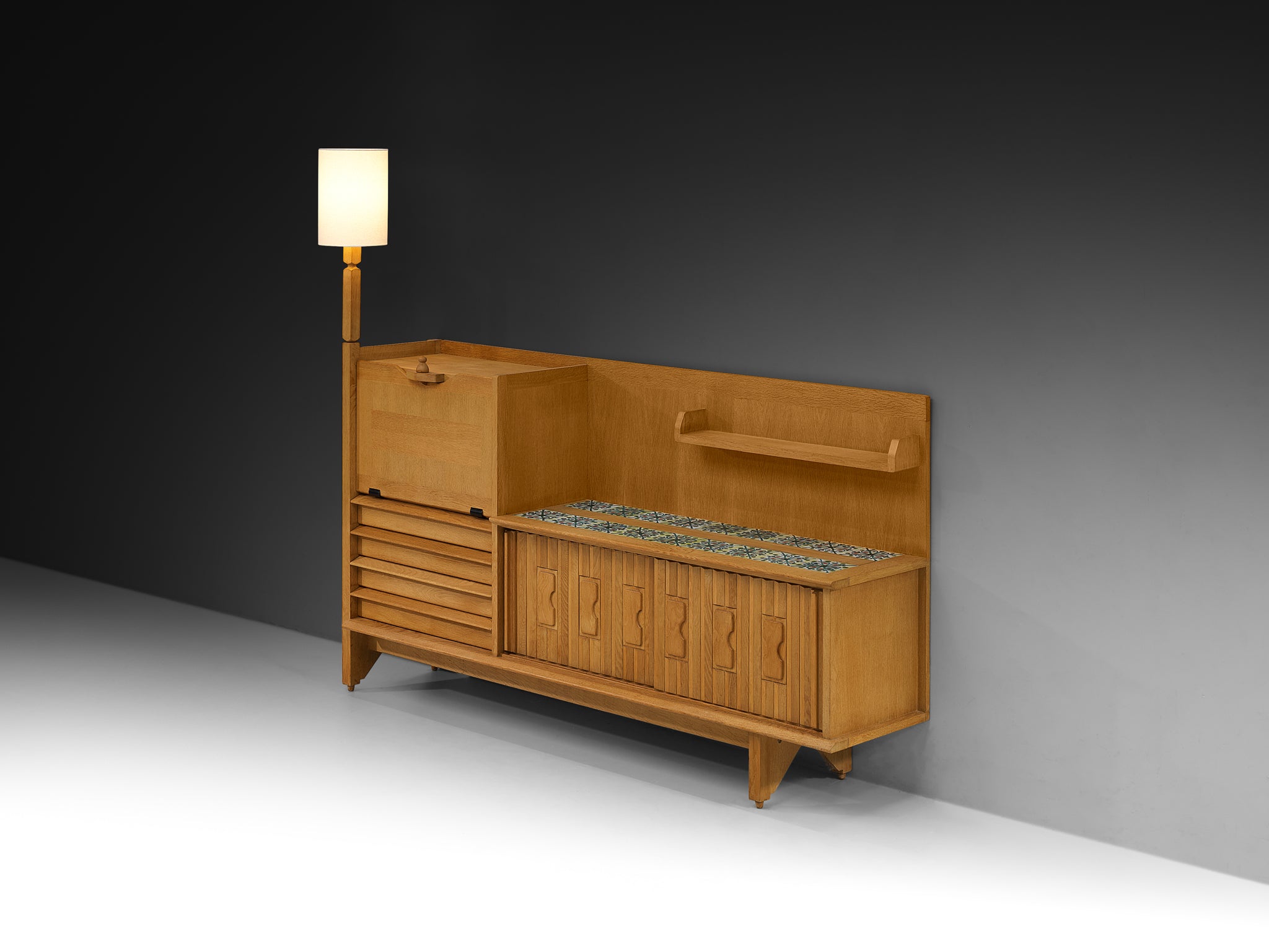 Guillerme & Chambron for Votre Maison Sideboard in Oak and Ceramic with Integrated Lamp
