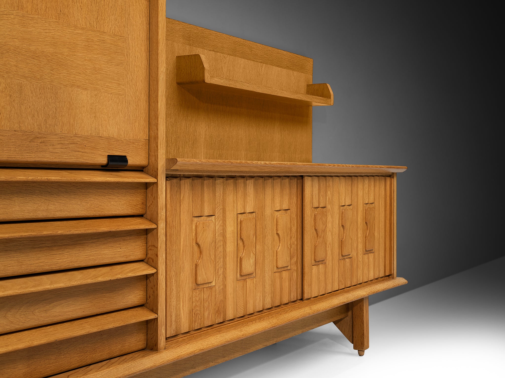 Guillerme & Chambron for Votre Maison Sideboard in Oak and Ceramic with Integrated Lamp