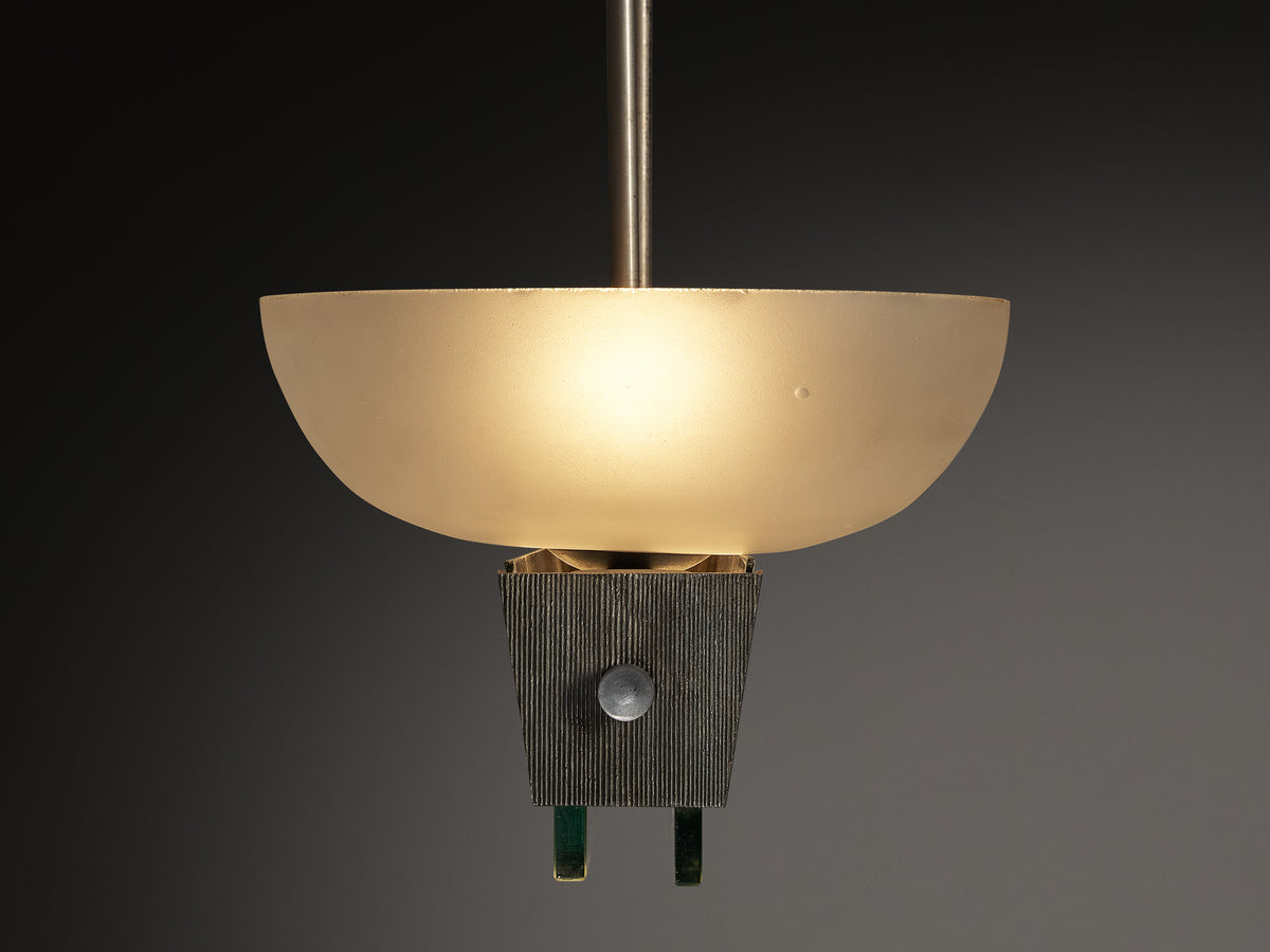 Pietro Chiesa for Fontana Arte Rare Pendant in Crystal Glass and Nickel Plated Brass Lighting Morentz