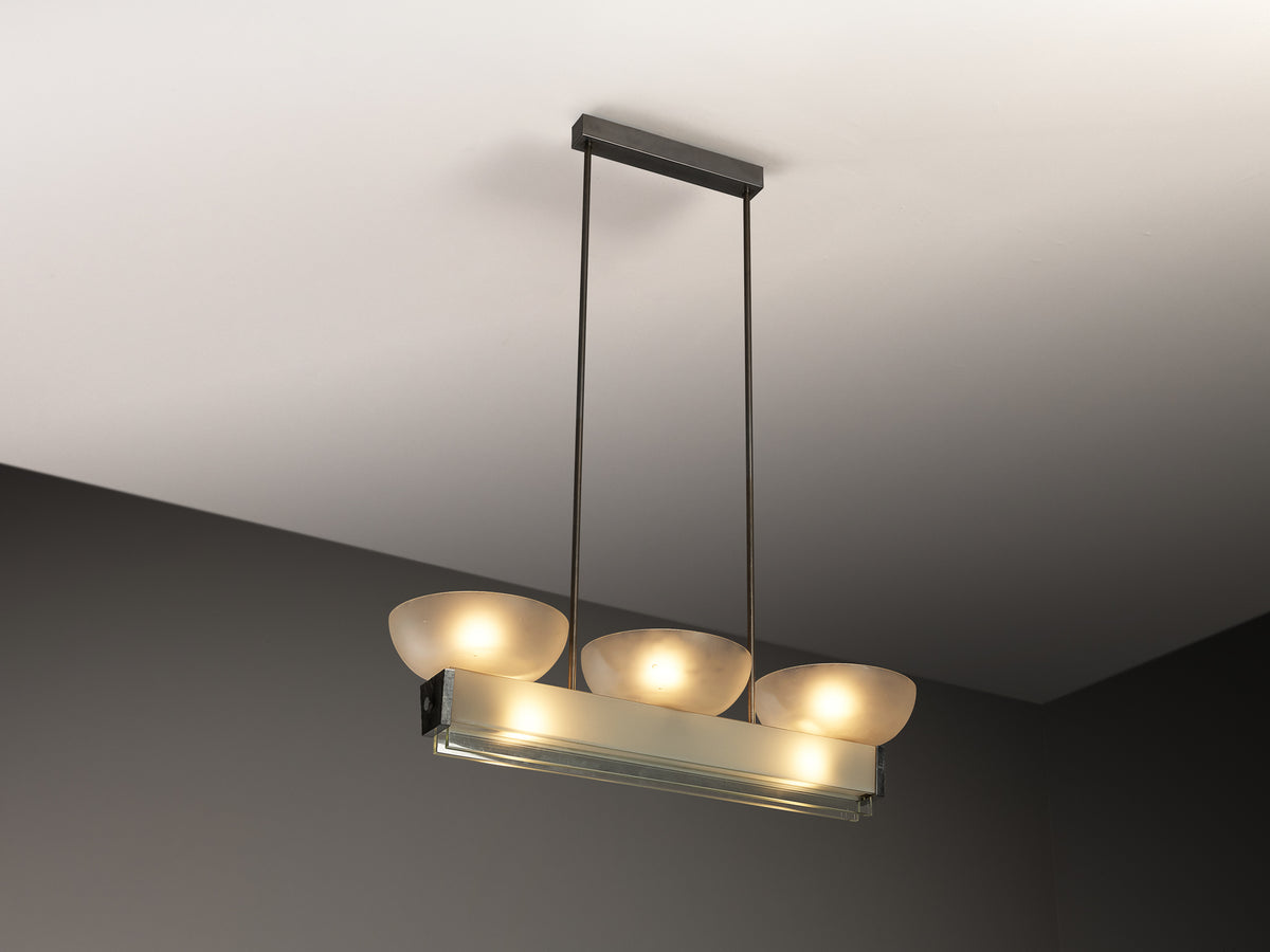 Pietro Chiesa for Fontana Arte Rare Pendant in Crystal Glass and Nickel Plated Brass Lighting Morentz