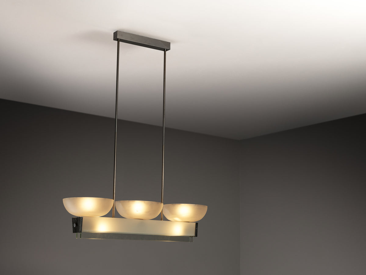 Pietro Chiesa for Fontana Arte Rare Pendant in Crystal Glass and Nickel Plated Brass Lighting Morentz