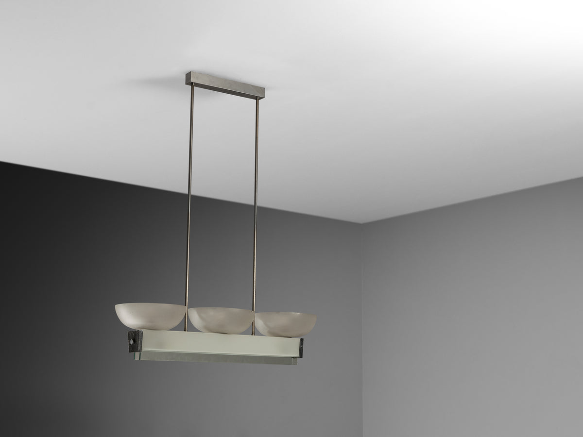 Pietro Chiesa for Fontana Arte Rare Pendant in Crystal Glass and Nickel Plated Brass Lighting Morentz