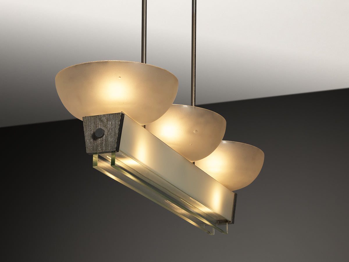 Pietro Chiesa for Fontana Arte Rare Pendant in Crystal Glass and Nickel Plated Brass Lighting Morentz