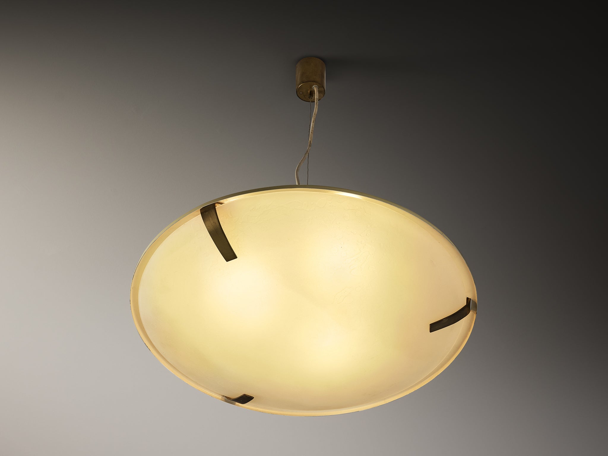 Stilnovo Pendant '1140' in Aluminium, Brass and Glass Lighting Morentz