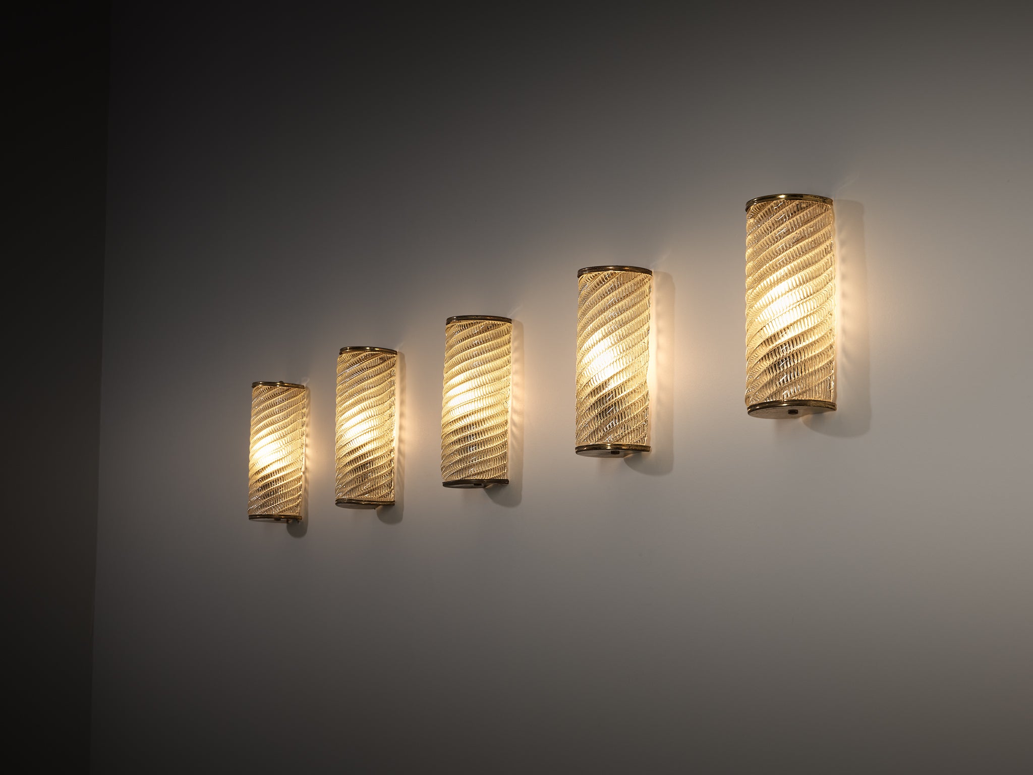 1940s Italian Spiral Glass Wall Lights with Brass