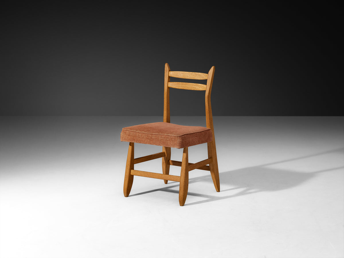 Guillerme & Chambron for Votre Maison Set of Six Dining Chairs in Oak Orange Seats Seating Morentz