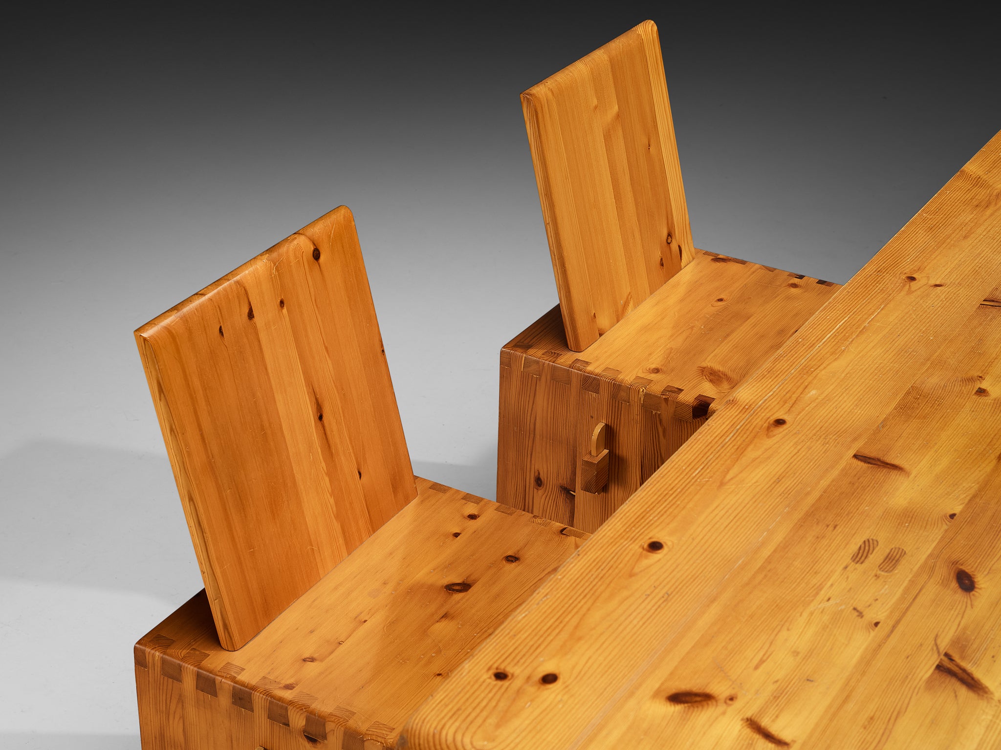 1970s Dining Set in Solid Pine with Table Chairs and Bench