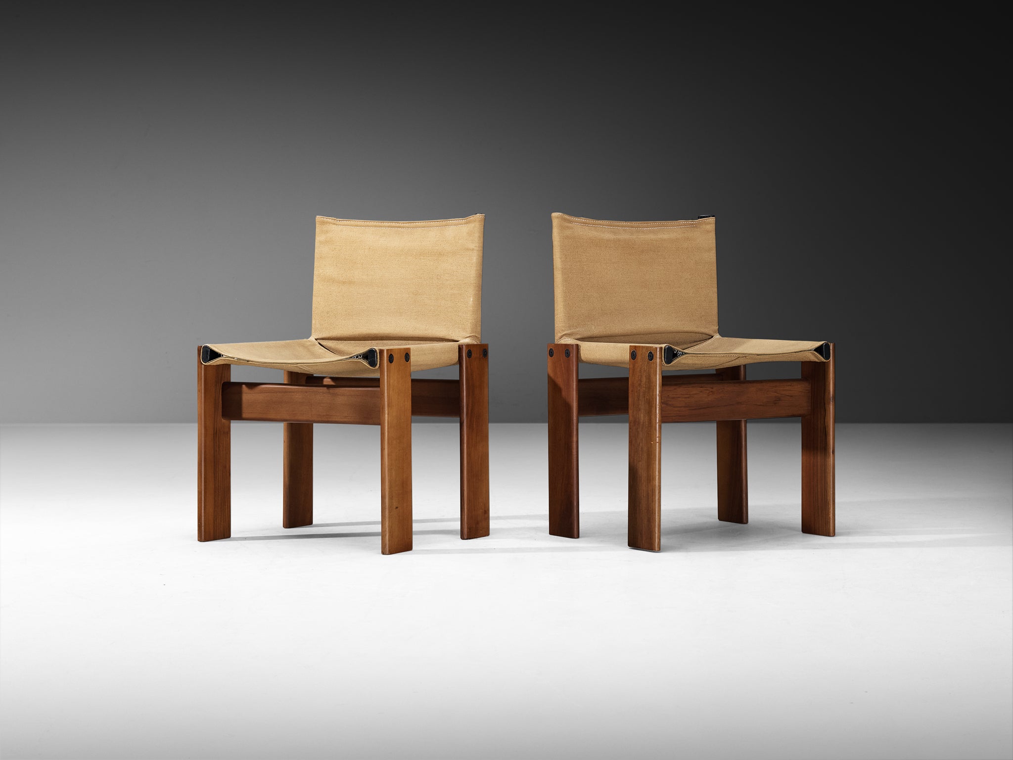 Afra & Tobia Scarpa for Molteni Rare Large Set of 14 'Monk' Chairs in Original Canvas and Walnut