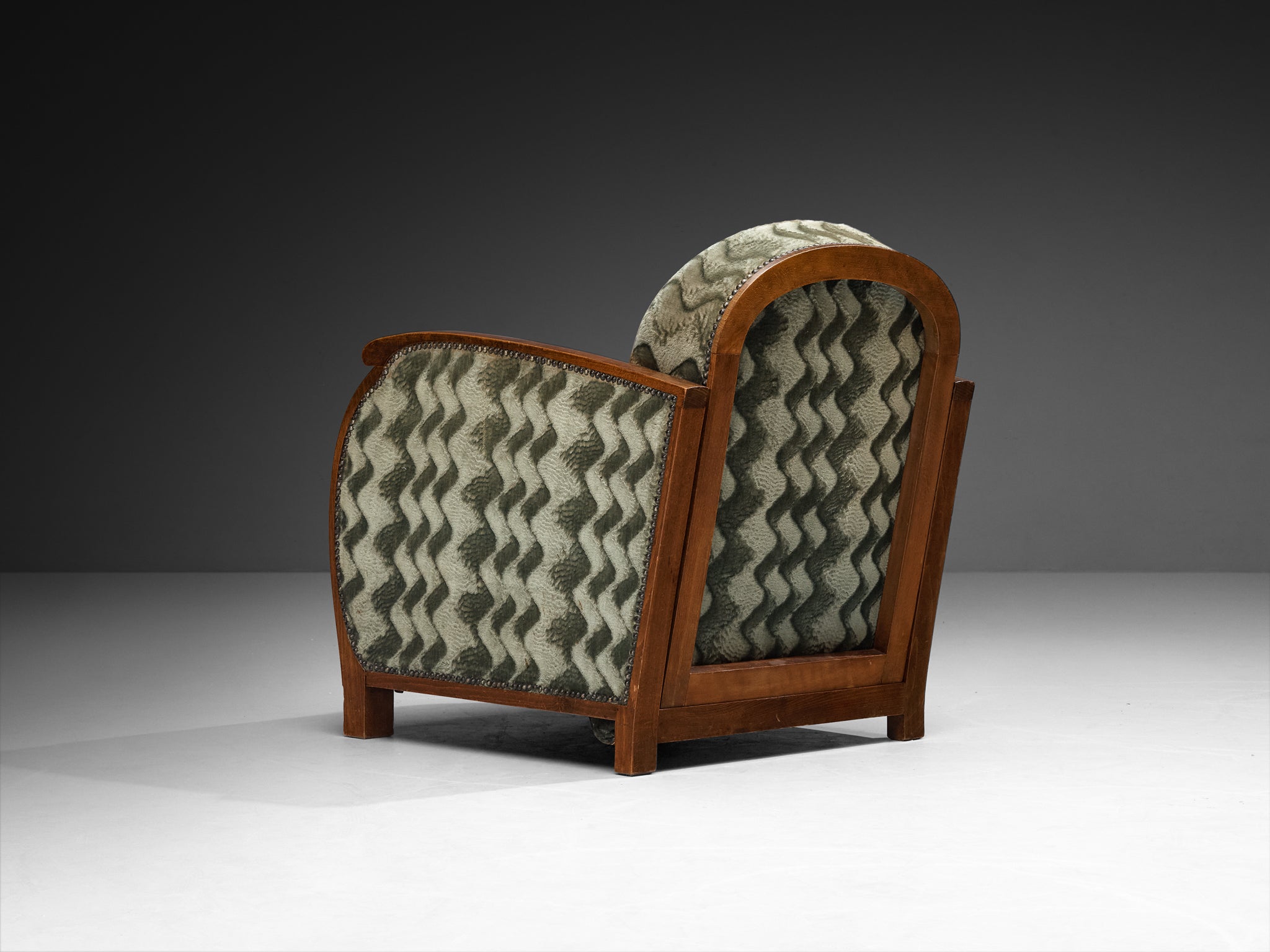 Pair of French Art Deco Armchairs in Geometric Green Fabric Seating Morentz
