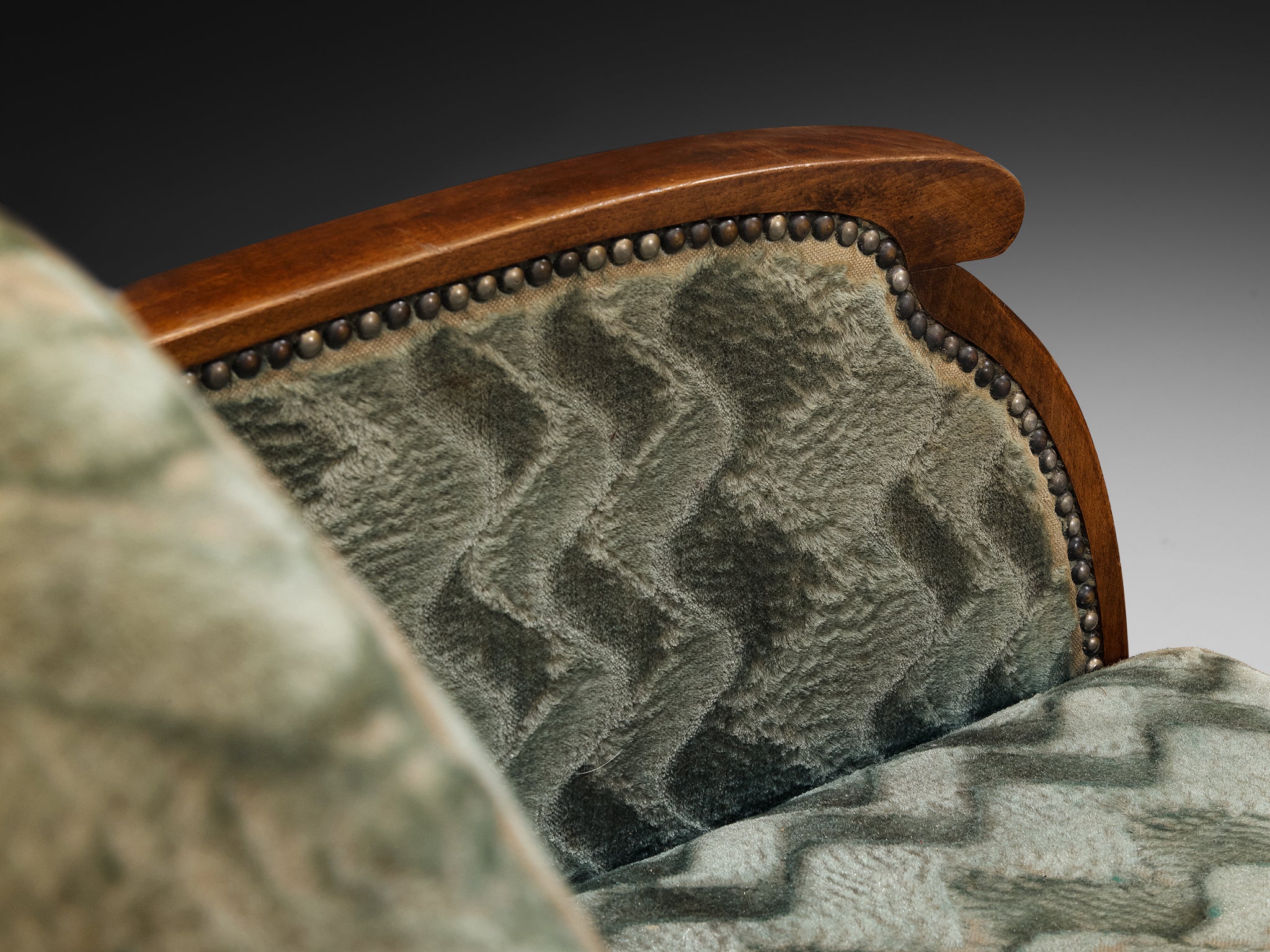 Pair of French Art Deco Armchairs in Geometric Green Fabric Seating Morentz