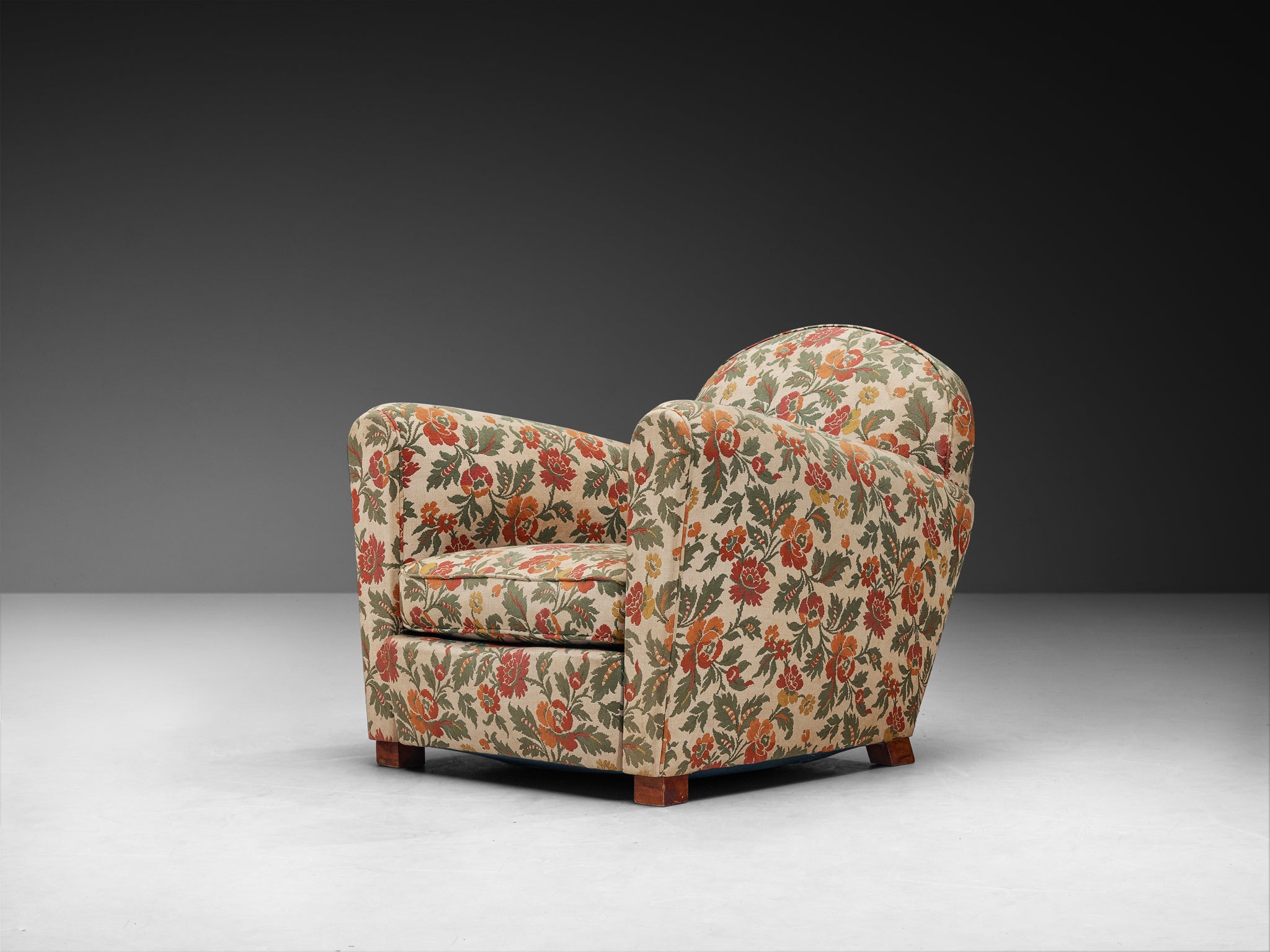 Pair of Mid-Century Lounge Chairs in Floral Upholstery