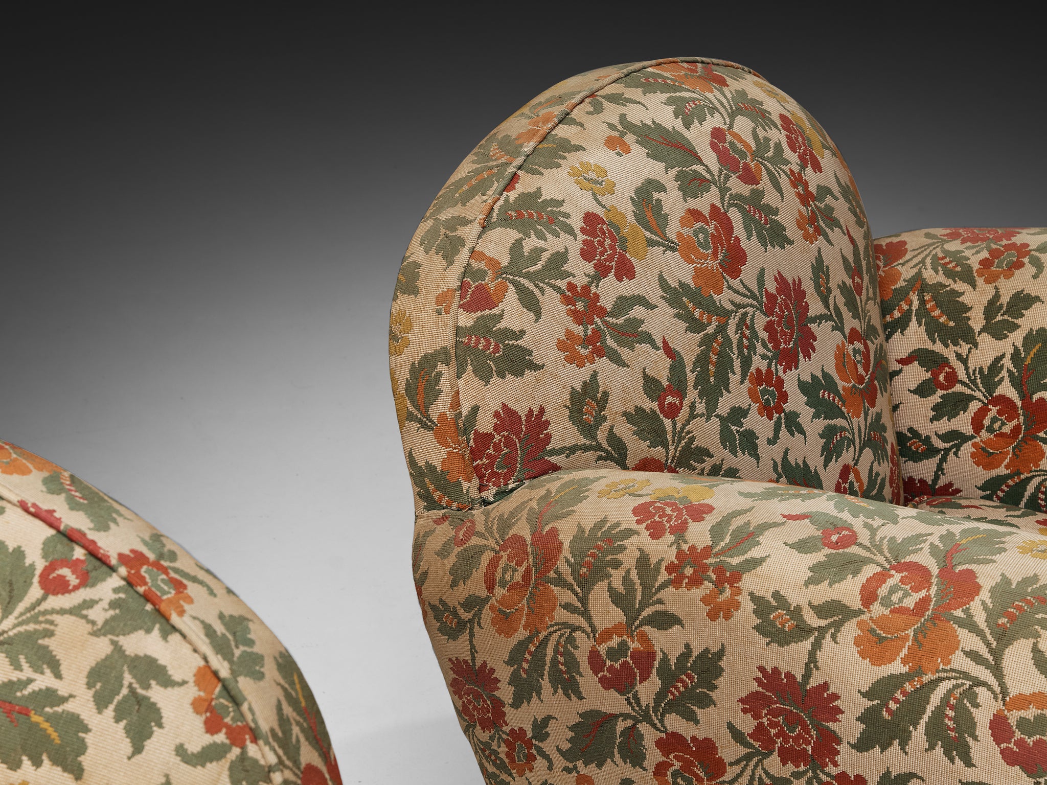 Pair of Mid-Century Lounge Chairs in Floral Upholstery