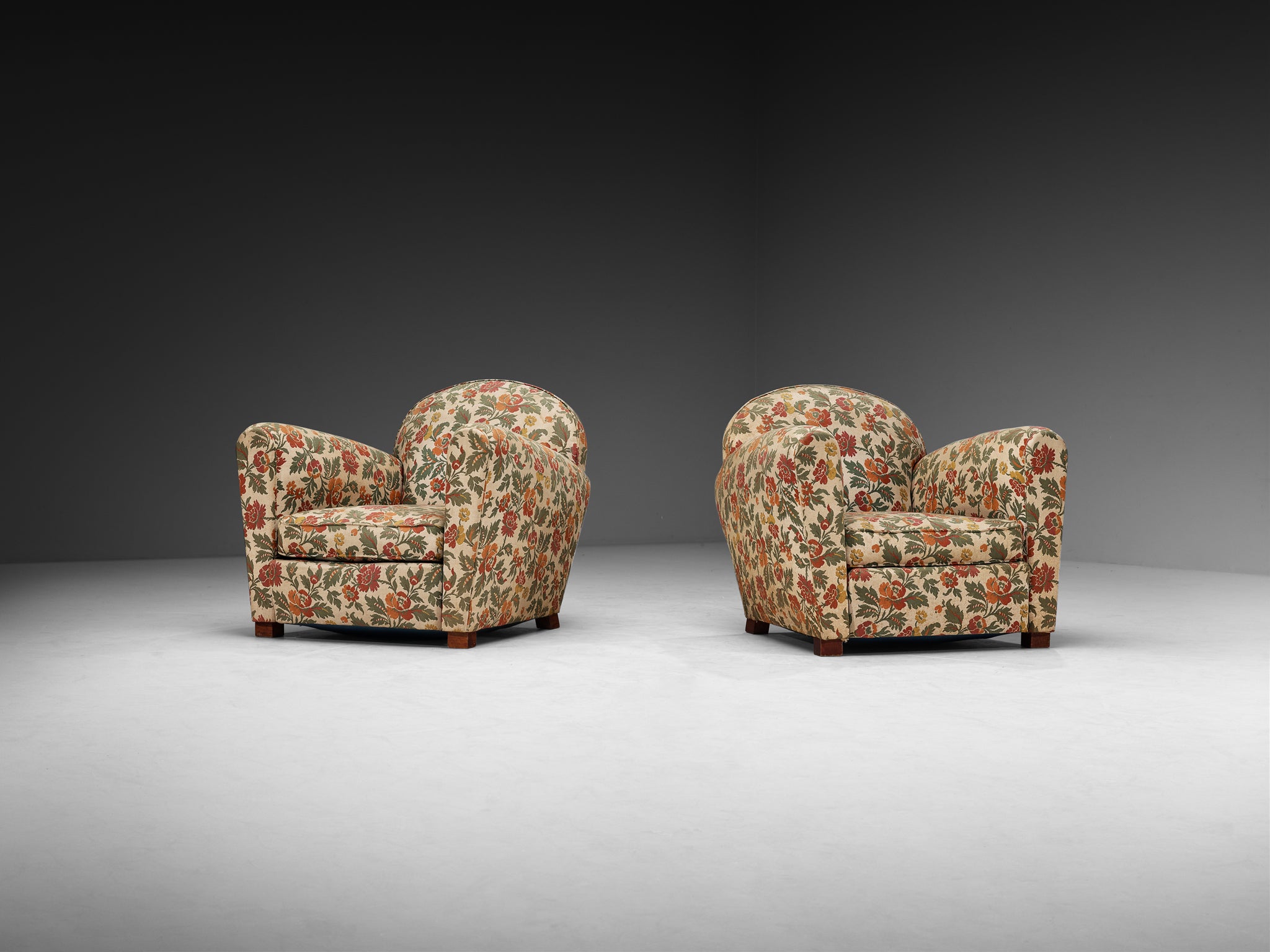 Pair of Mid-Century Lounge Chairs in Floral Upholstery