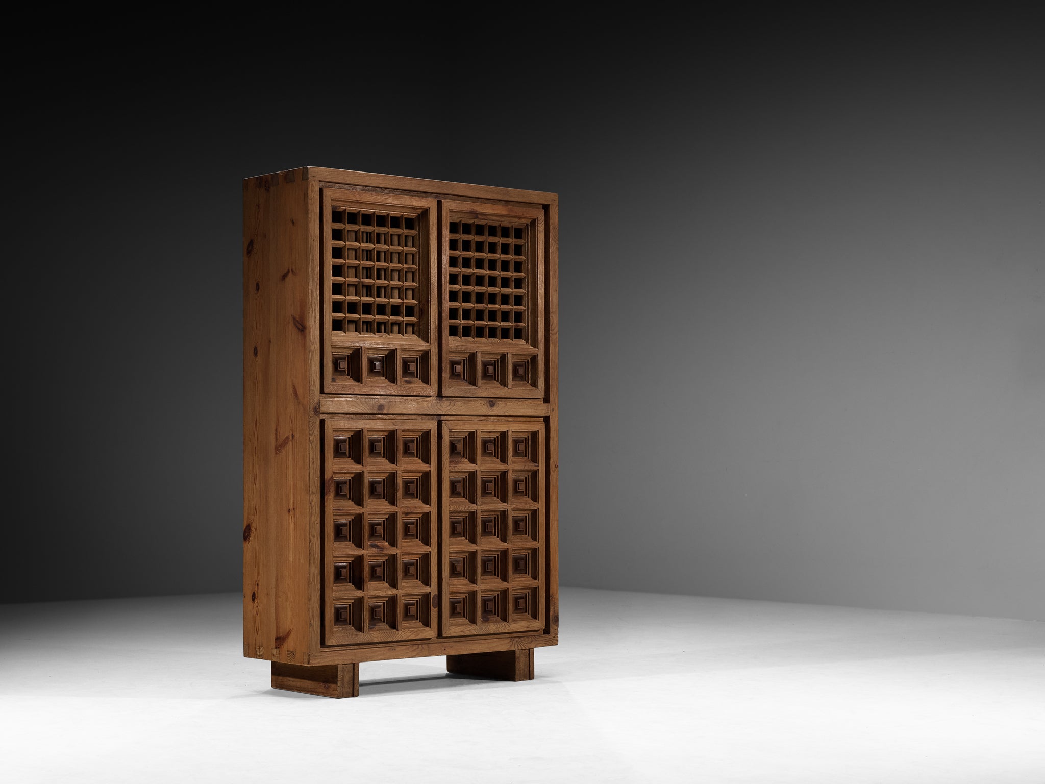 Biosca Spanish Brutalist Cabinet in Stained Pine Case pieces and storage cabinets Morentz