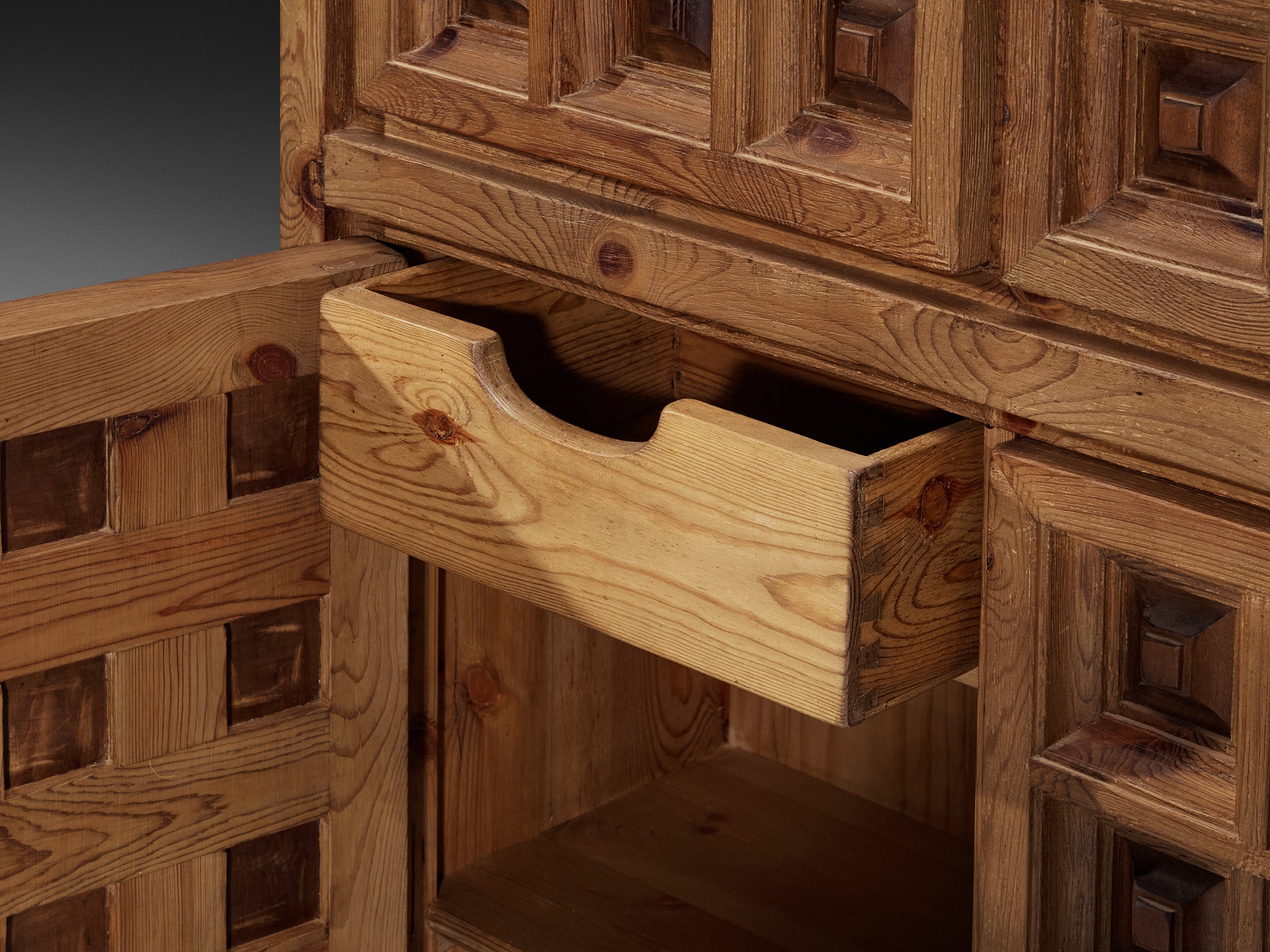 Biosca Spanish Brutalist Cabinet in Stained Pine Case pieces and storage cabinets Morentz
