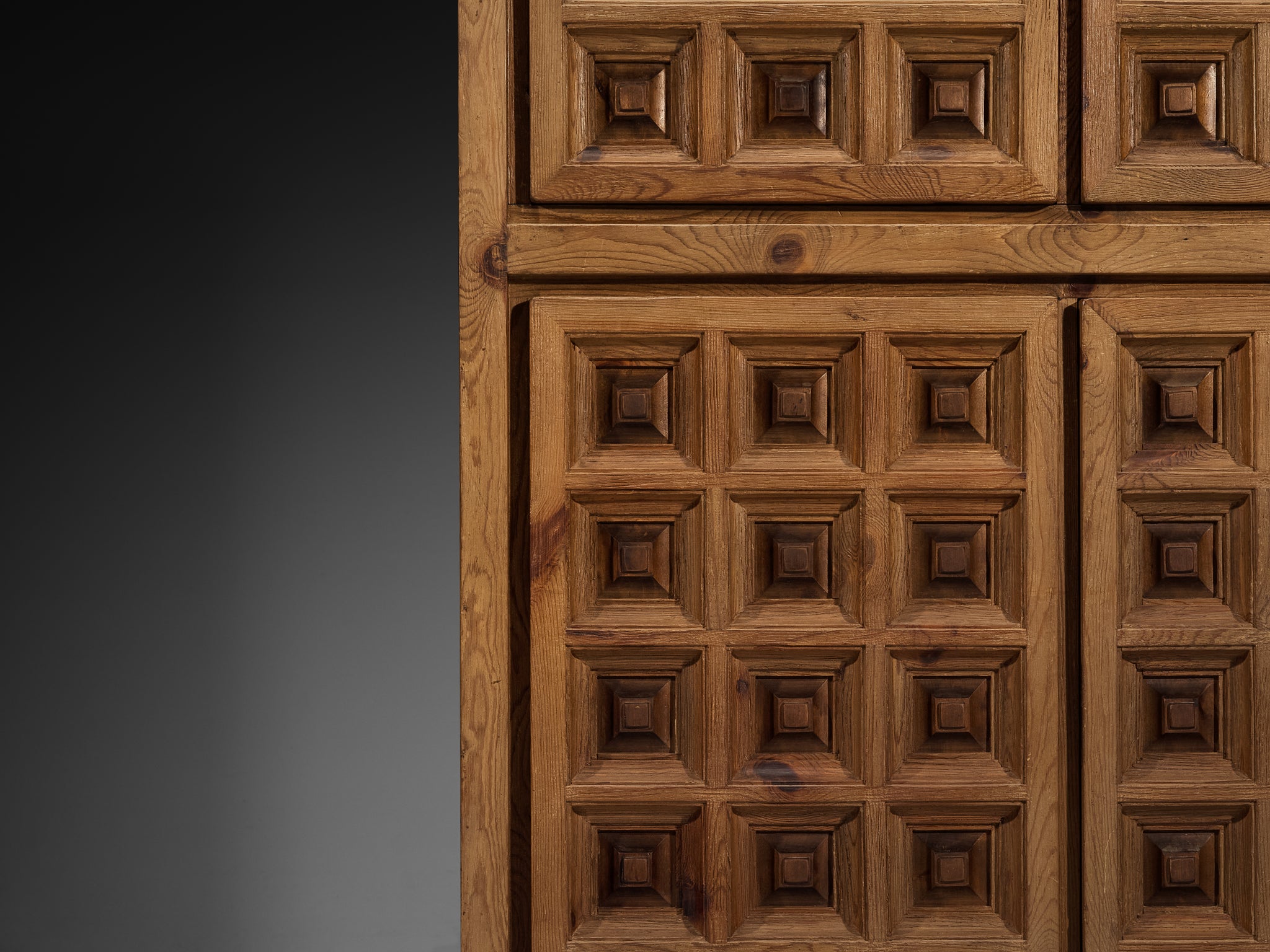 Biosca Spanish Brutalist Cabinet in Stained Pine Case pieces and storage cabinets Morentz