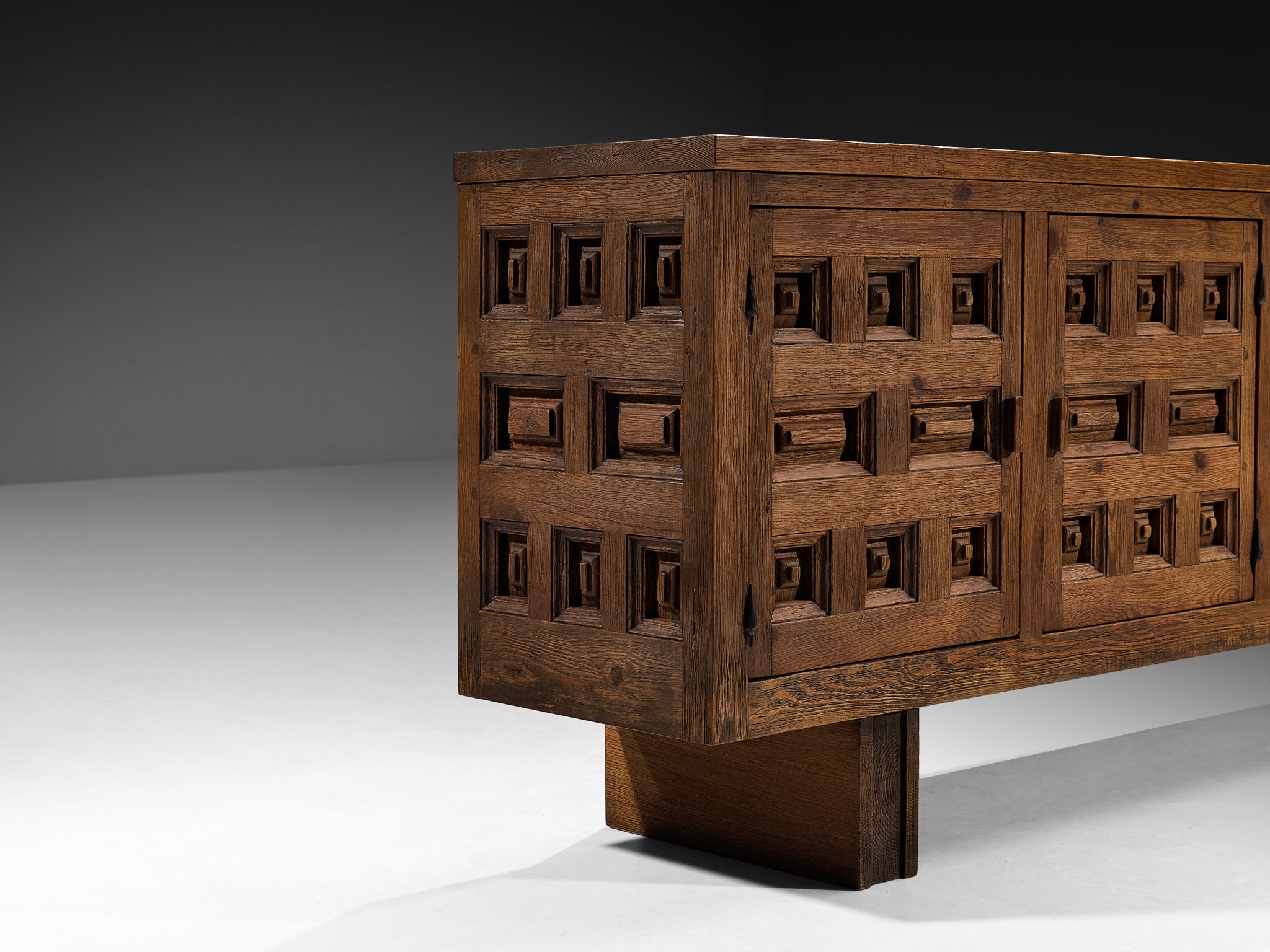 Biosca Spanish Brutalist Sideboard in Stained Pine Case pieces and storage cabinets Morentz