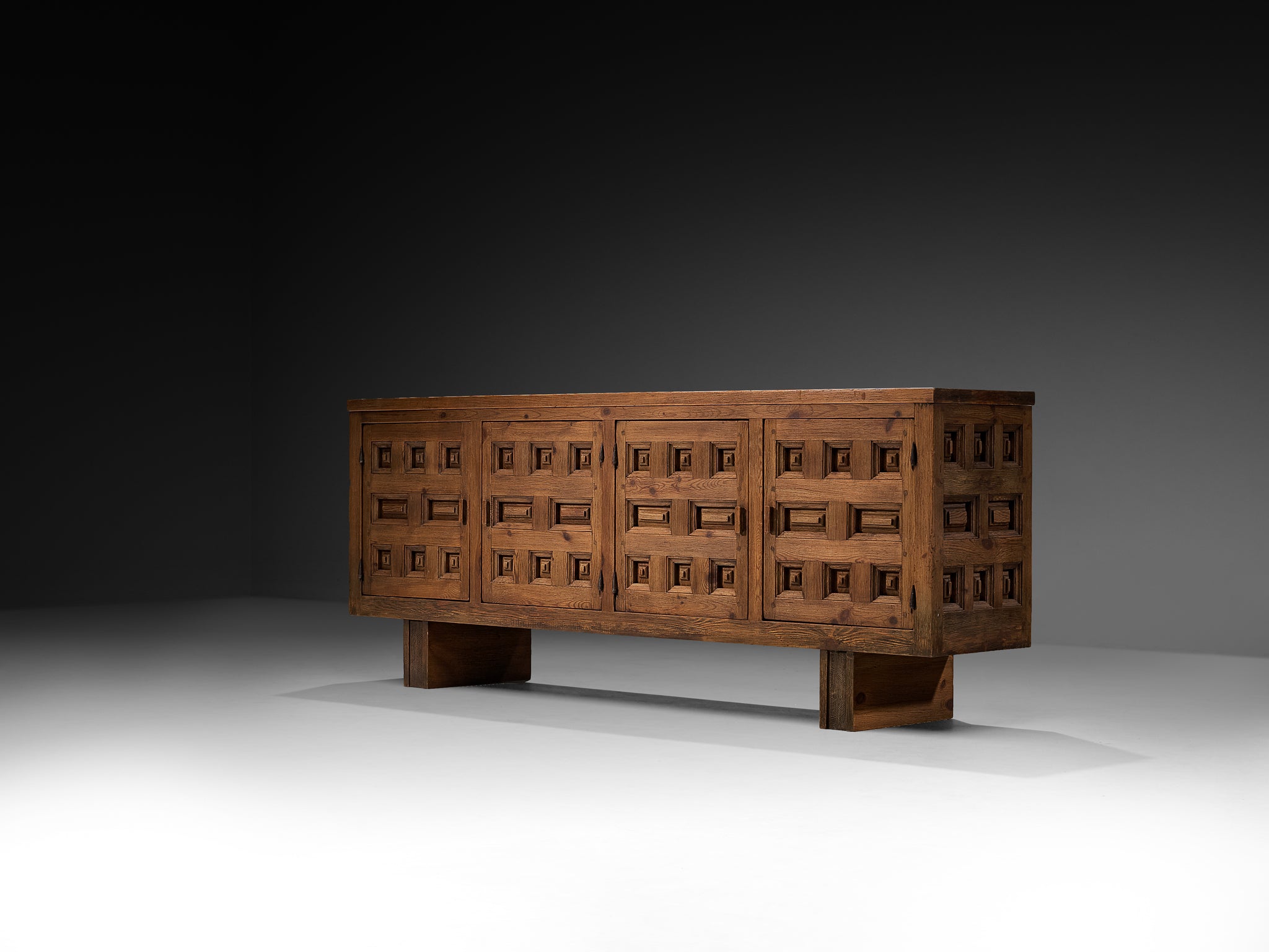 Biosca Spanish Brutalist Sideboard in Stained Pine Case pieces and storage cabinets Morentz