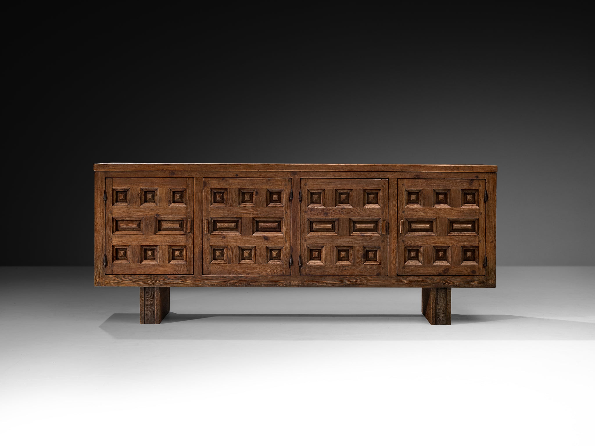 Biosca Spanish Brutalist Sideboard in Stained Pine Case pieces and storage cabinets Morentz