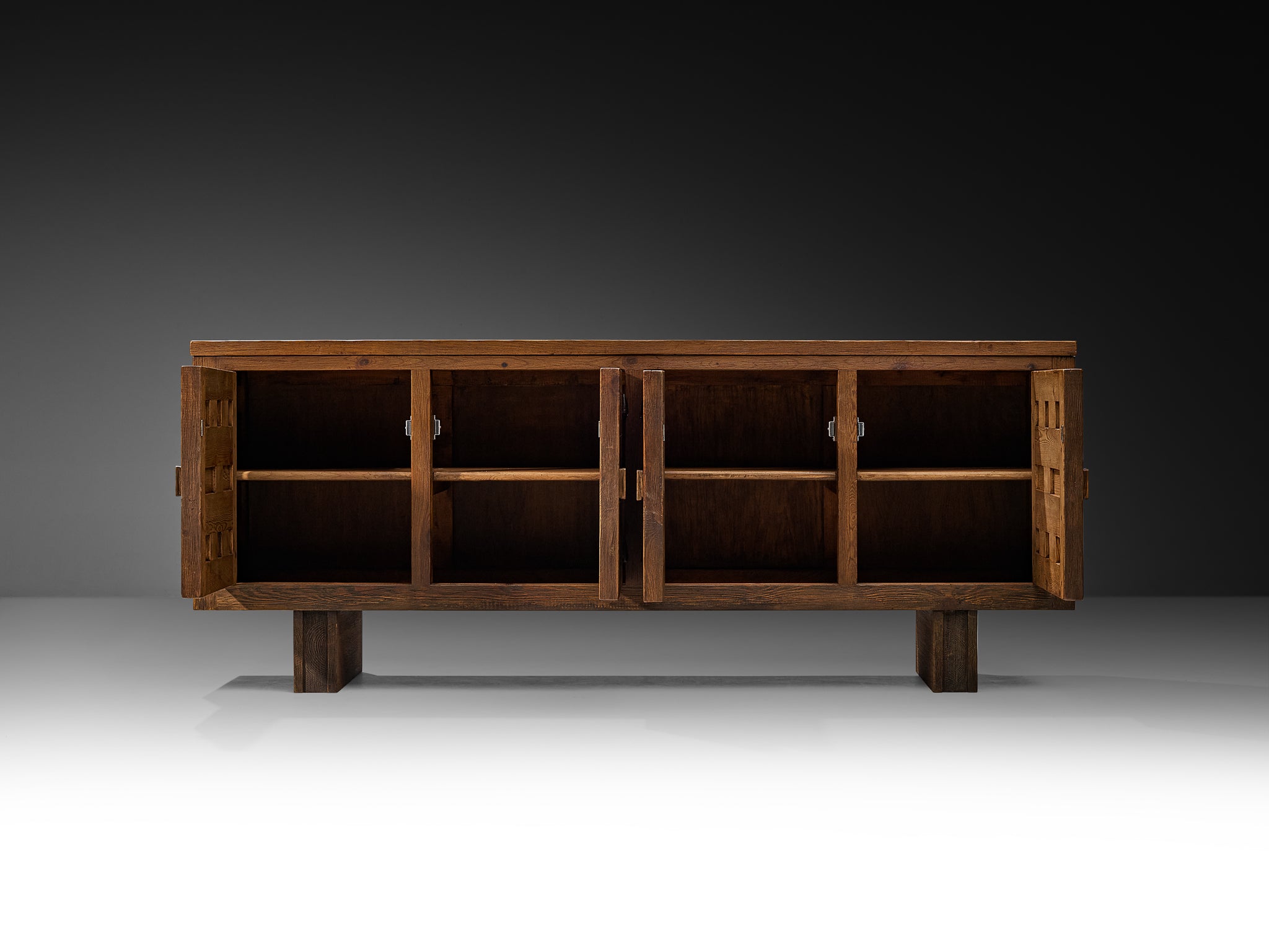 Biosca Spanish Brutalist Sideboard in Stained Pine Case pieces and storage cabinets Morentz