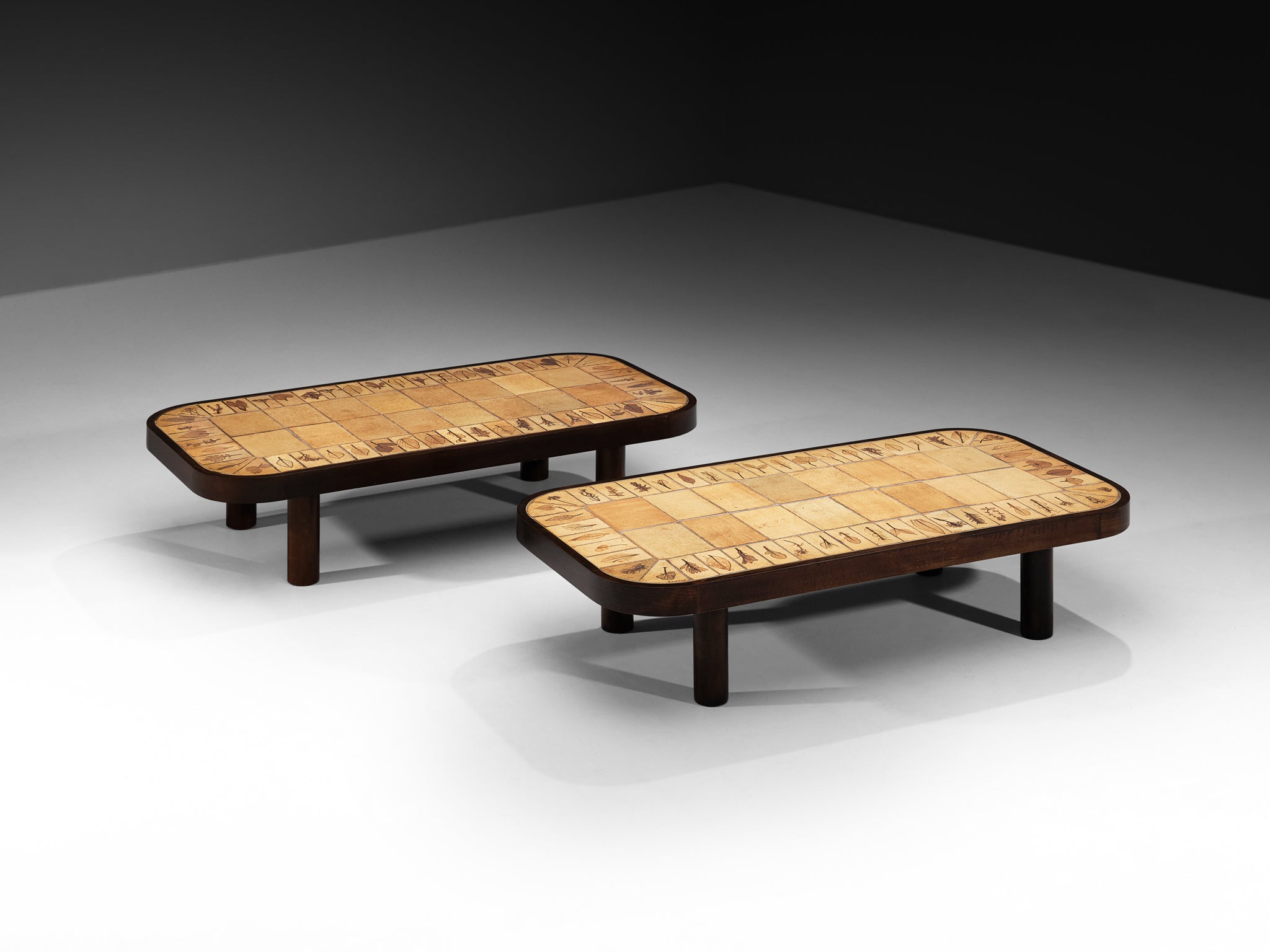 Roger Capron Coffee Tables with Floral Imprinted Ceramic Tiles Tables Morentz