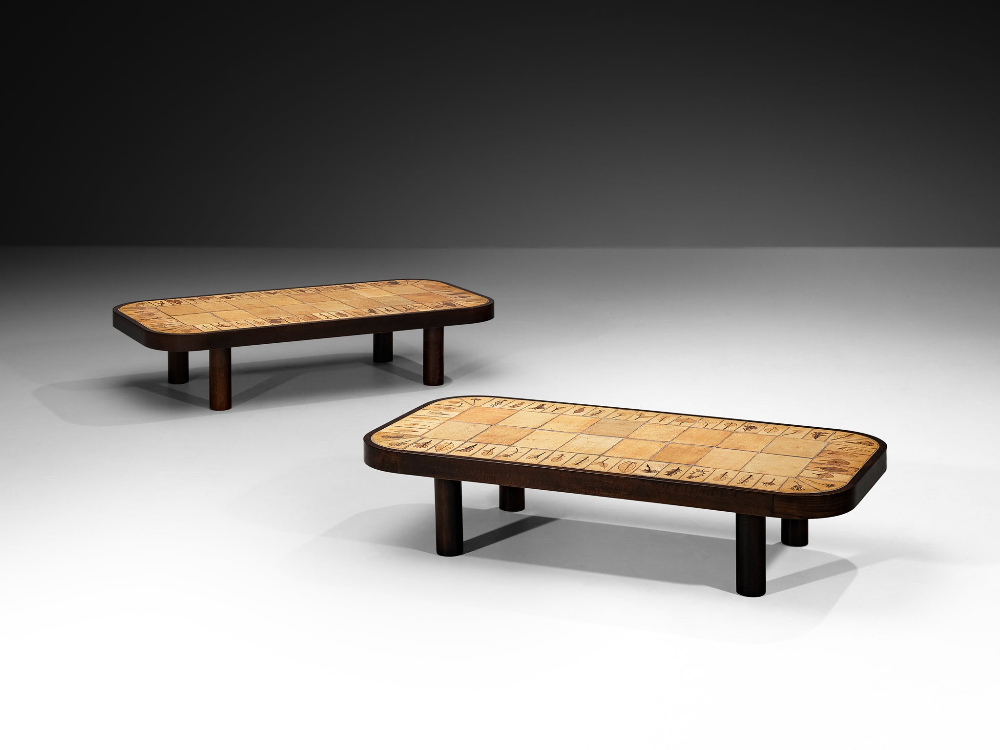 Roger Capron Coffee Tables with Floral Imprinted Ceramic Tiles Tables Morentz