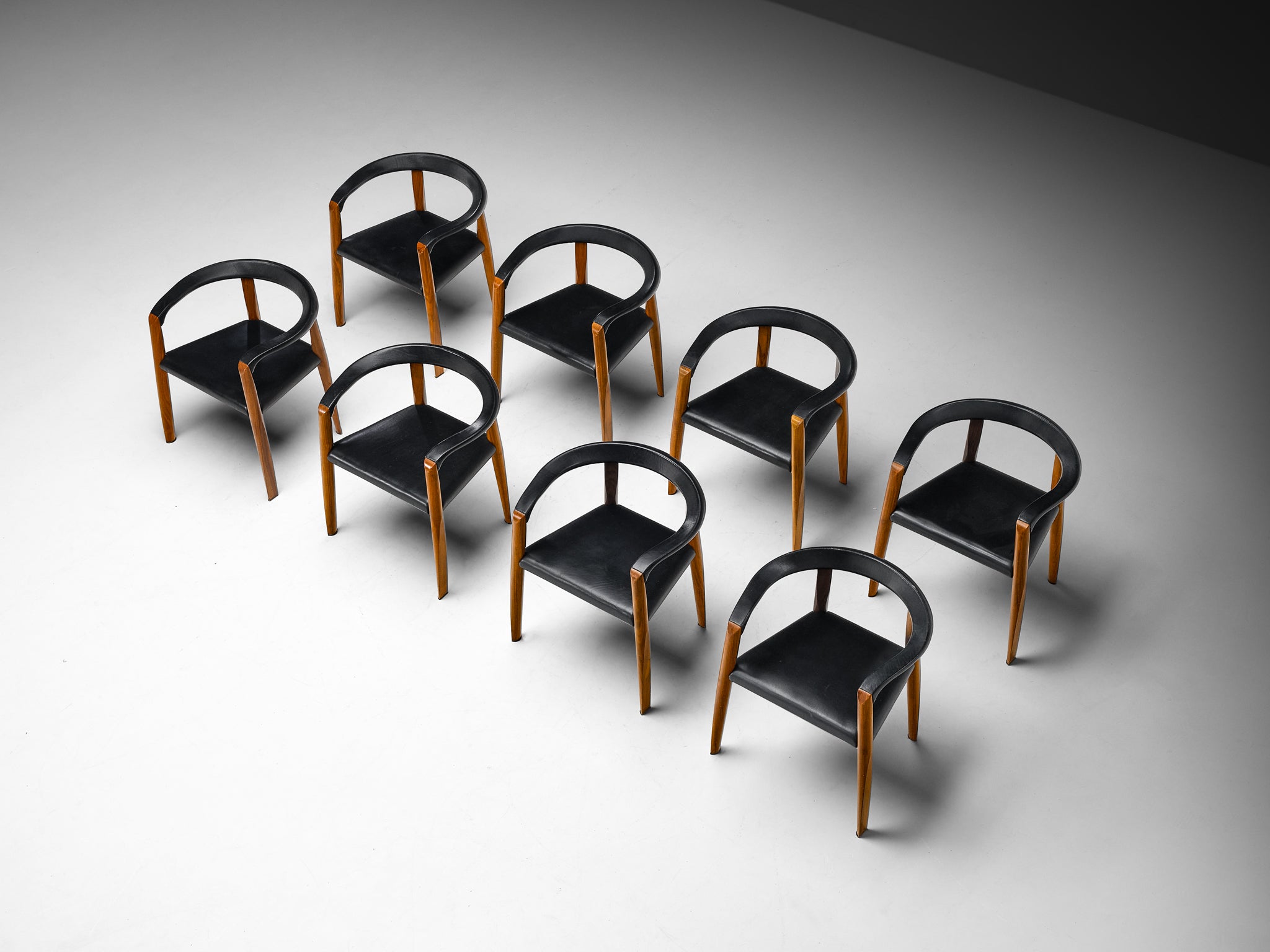Afra & Tobia Scarpa for Molteni Early Edition 'MISS' Chairs in Solid Walnut and Leather