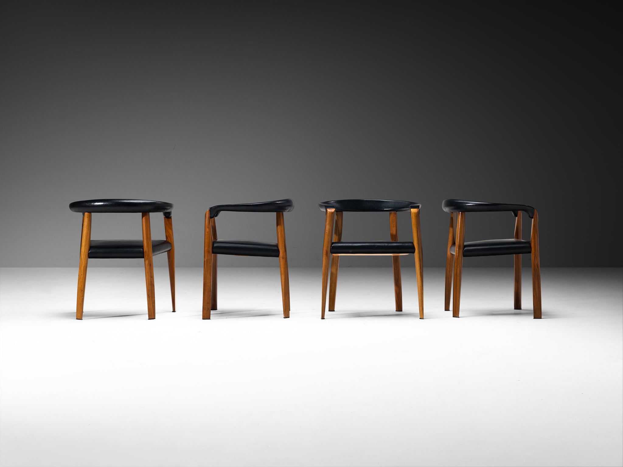 Afra & Tobia Scarpa for Molteni Early Edition 'MISS' Chairs in Solid Walnut and Leather