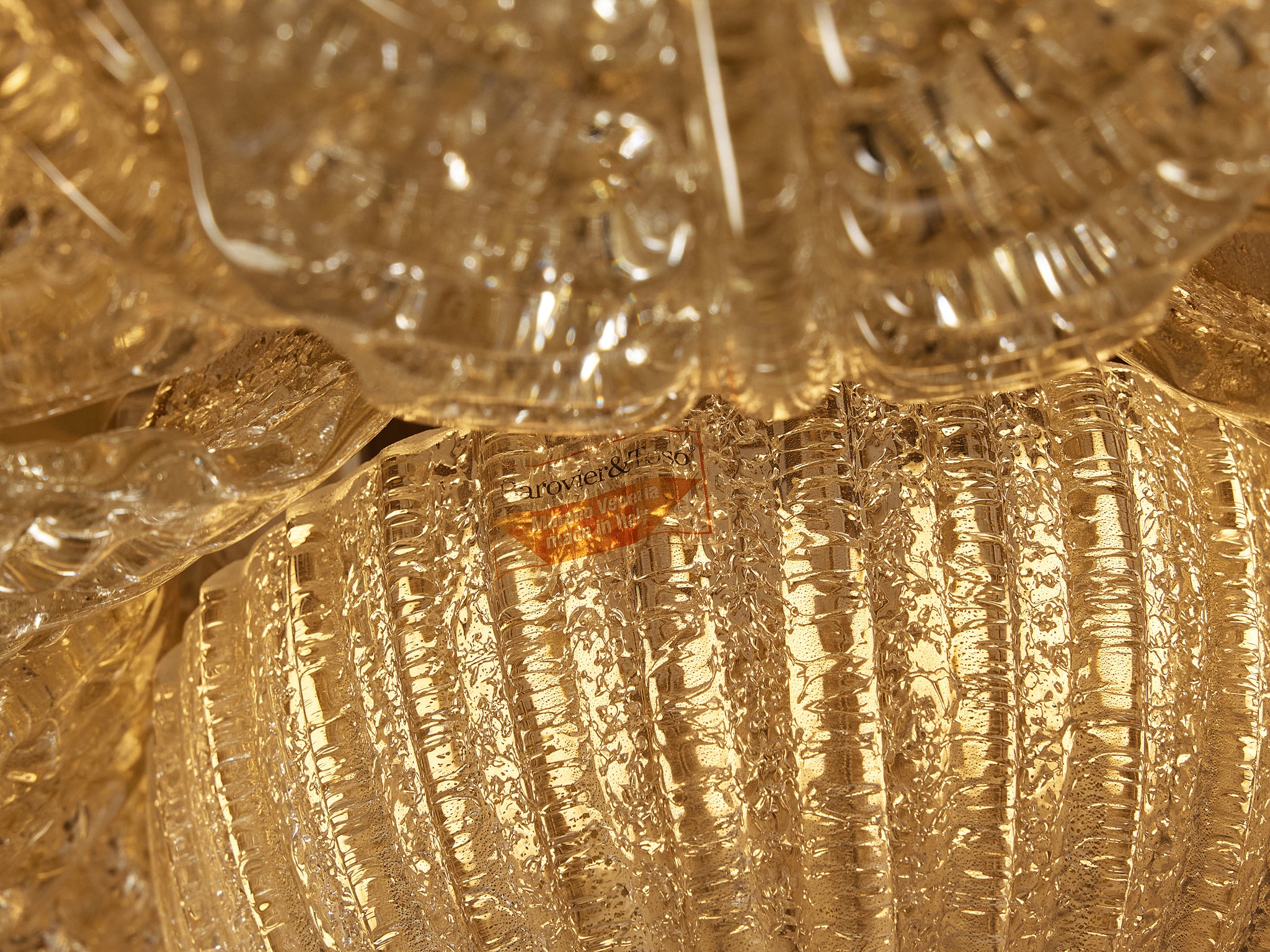 Barovier & Toso Flush Mount with Gold Leaf Crystal Glass Petals Lighting Morentz