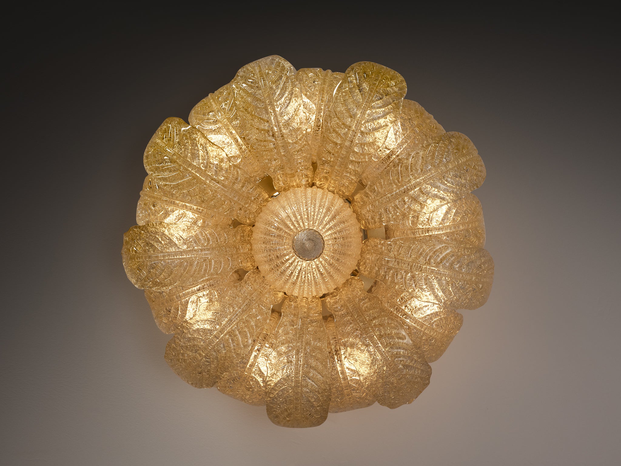 Barovier & Toso Flush Mount with Gold Leaf Crystal Glass Petals Lighting Morentz