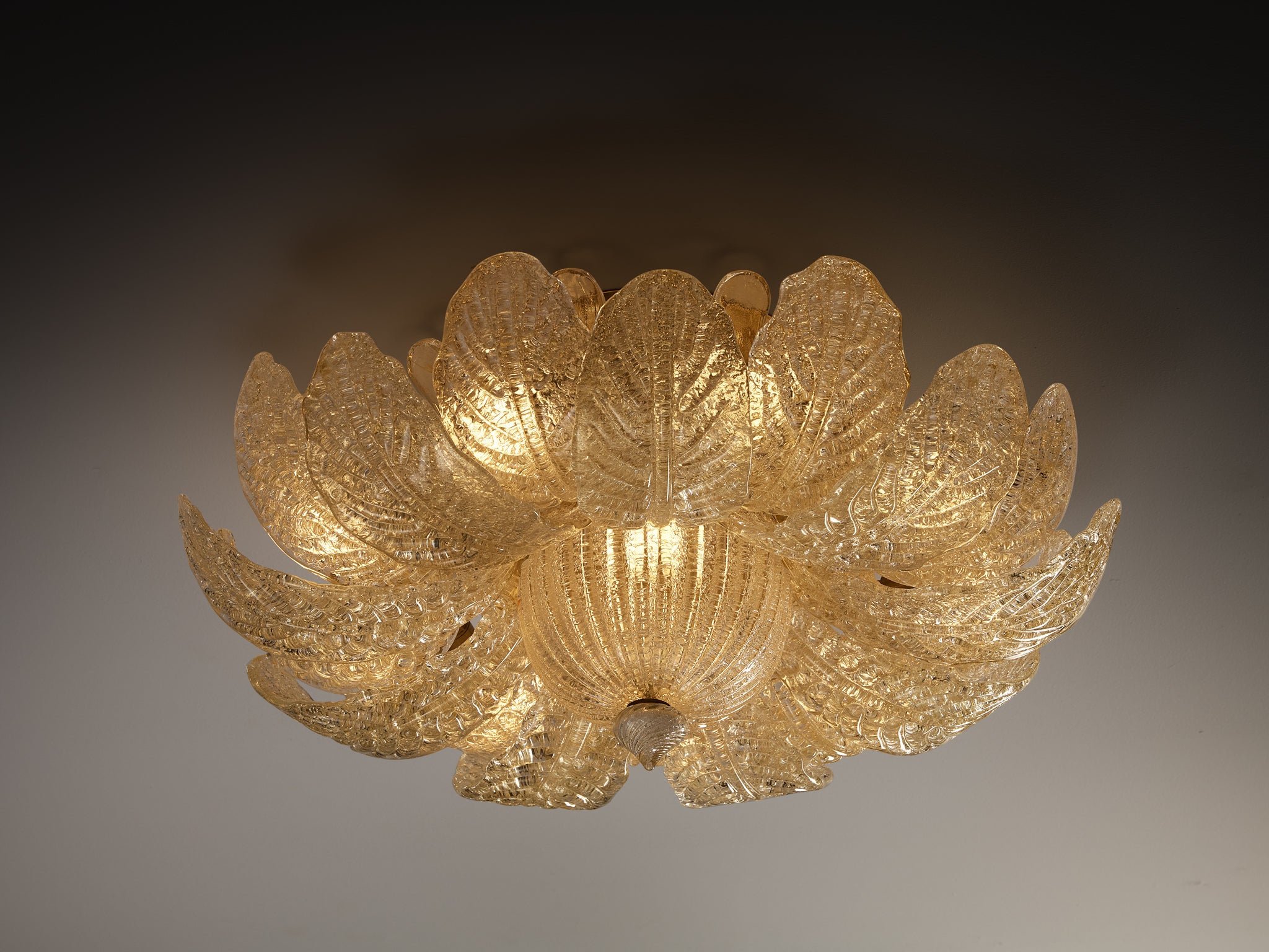 Barovier & Toso Flush Mount with Gold Leaf Crystal Glass Petals Lighting Morentz