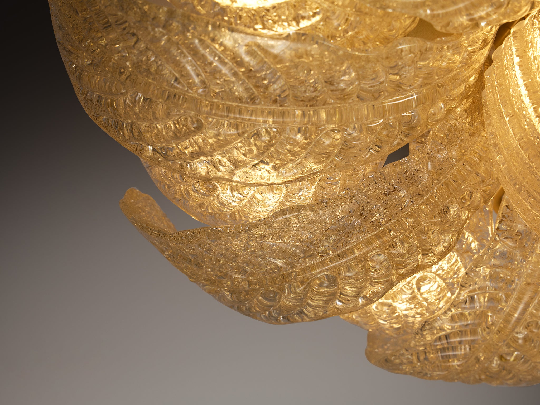 Barovier & Toso Flush Mount with Gold Leaf Crystal Glass Petals Lighting Morentz