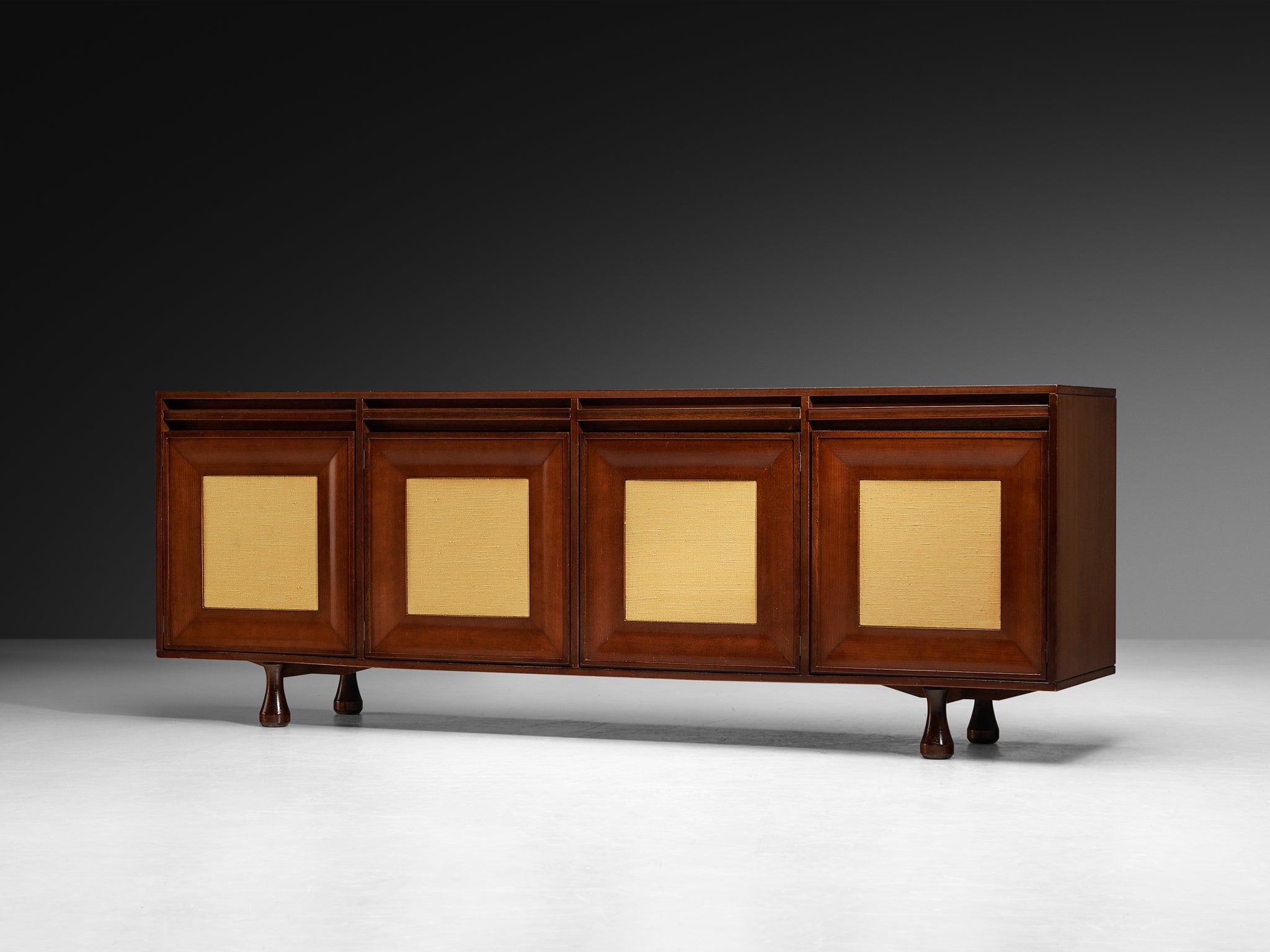 Angelo Mangiarotti for Sorgente dei Mobili Sideboard in Mahogany Grasscloth Case pieces and storage cabinets Morentz
