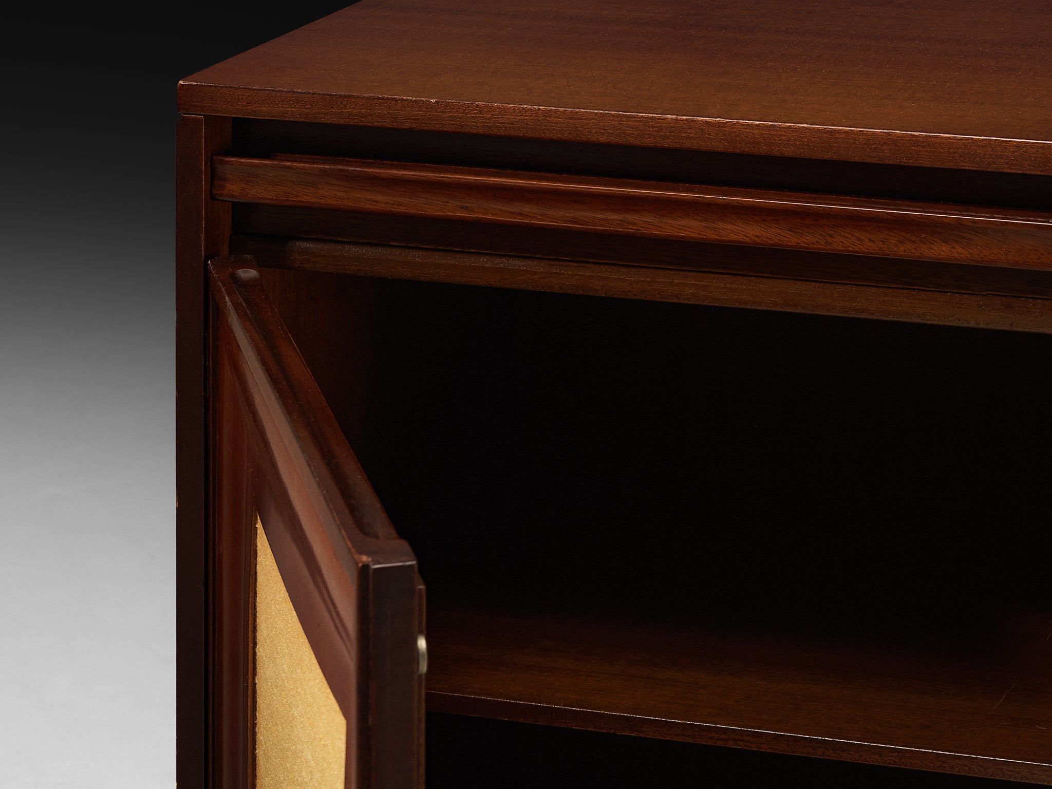 Angelo Mangiarotti for Sorgente dei Mobili Sideboard in Mahogany Grasscloth Case pieces and storage cabinets Morentz