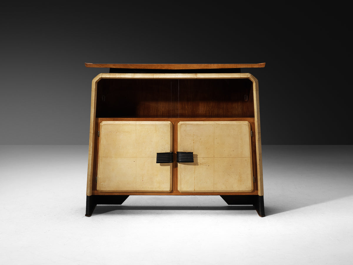 Italian Art Deco Cabinet in Parchment and Walnut Case pieces and storage cabinets Morentz