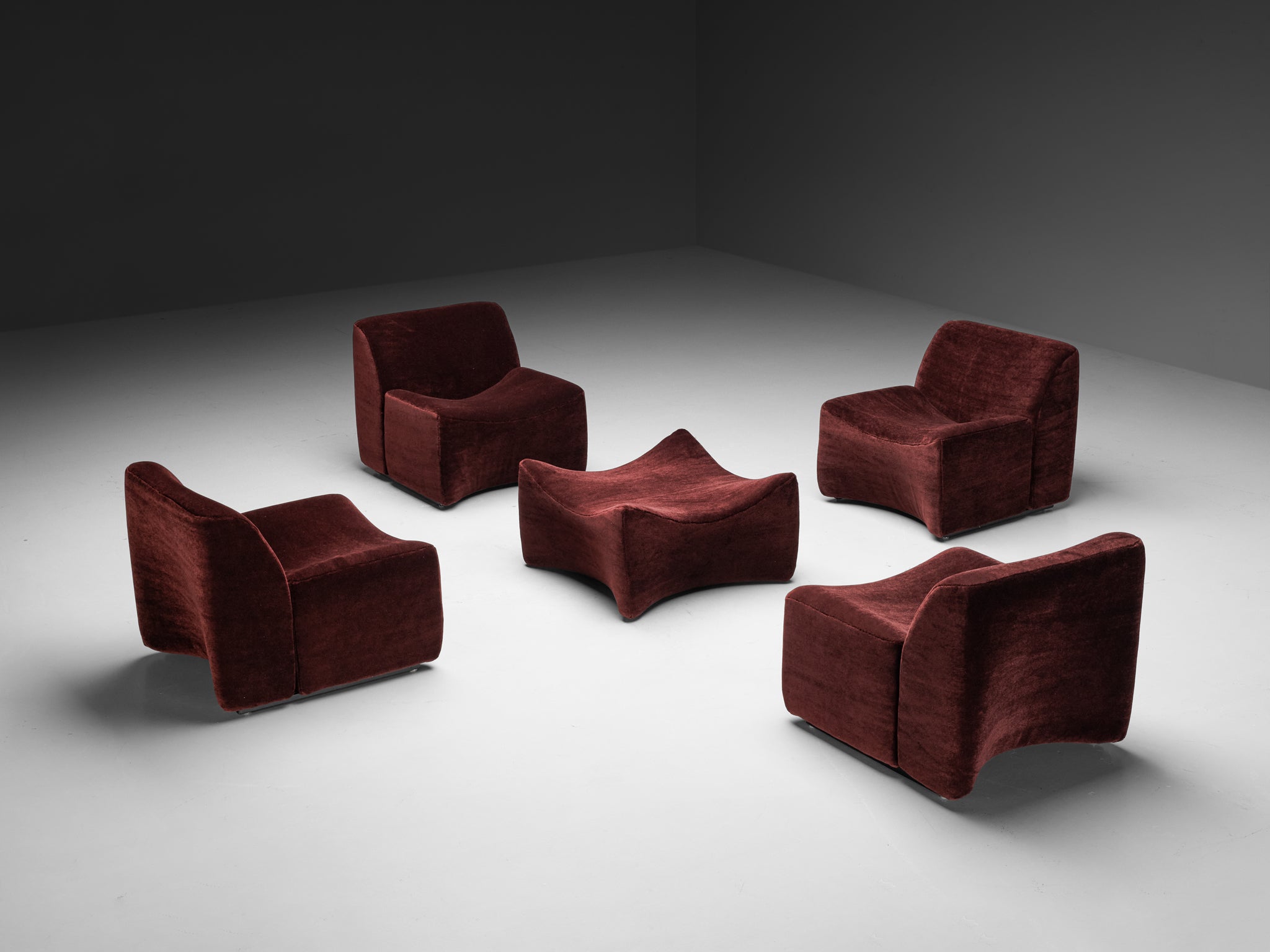 Fler 'Idler' Lounge Chairs with Ottoman in Teddy Mohair by Pierre Frey