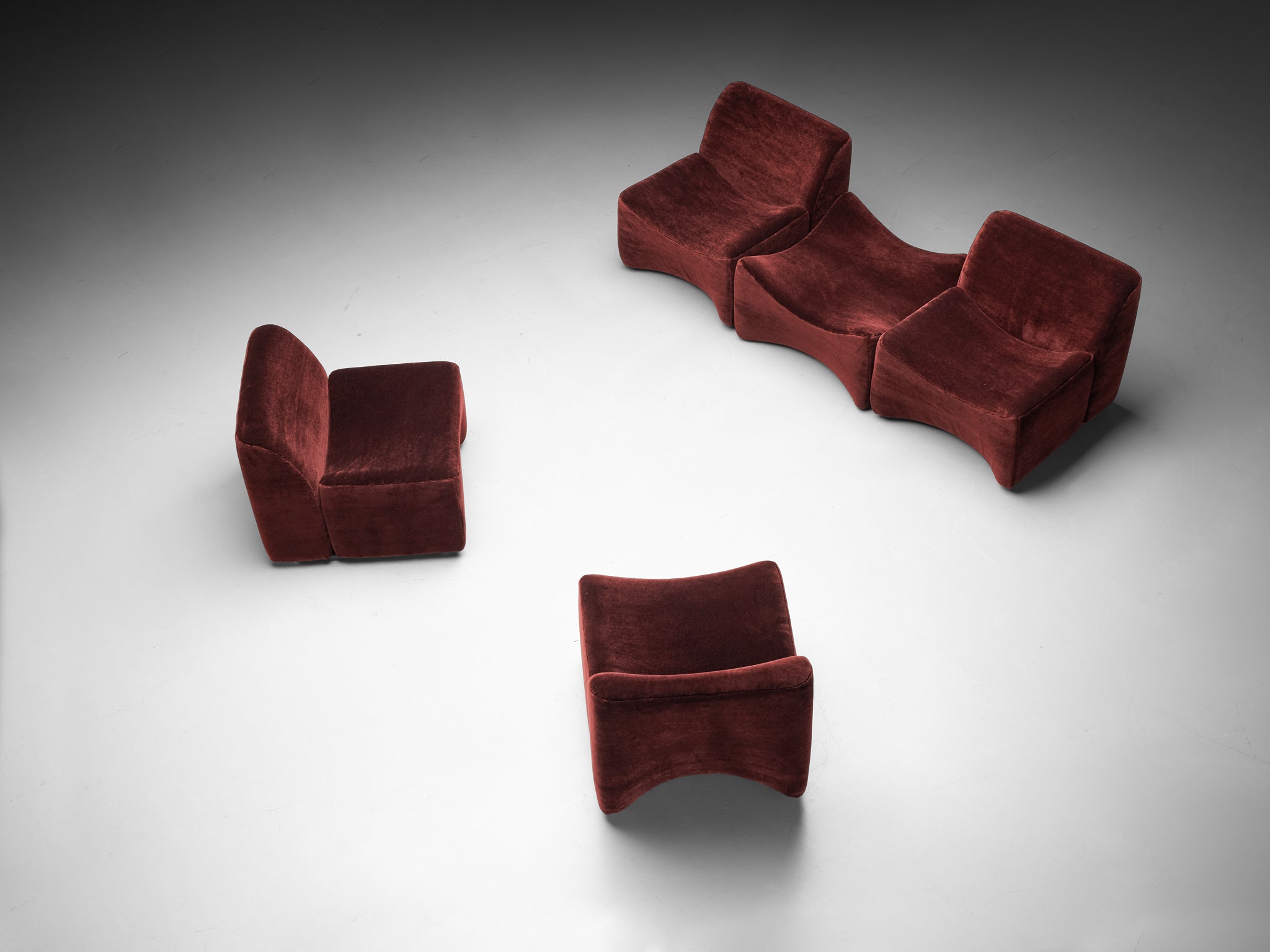 Fler 'Idler' Lounge Chairs with Ottoman in Teddy Mohair by Pierre Frey